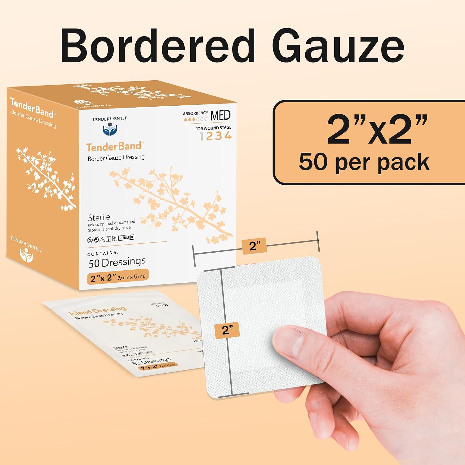 Detalle 2 de TenderGentle TG-040121 Island Dressing 2x2 Adhesive Gauze, Sterile, 50 Count