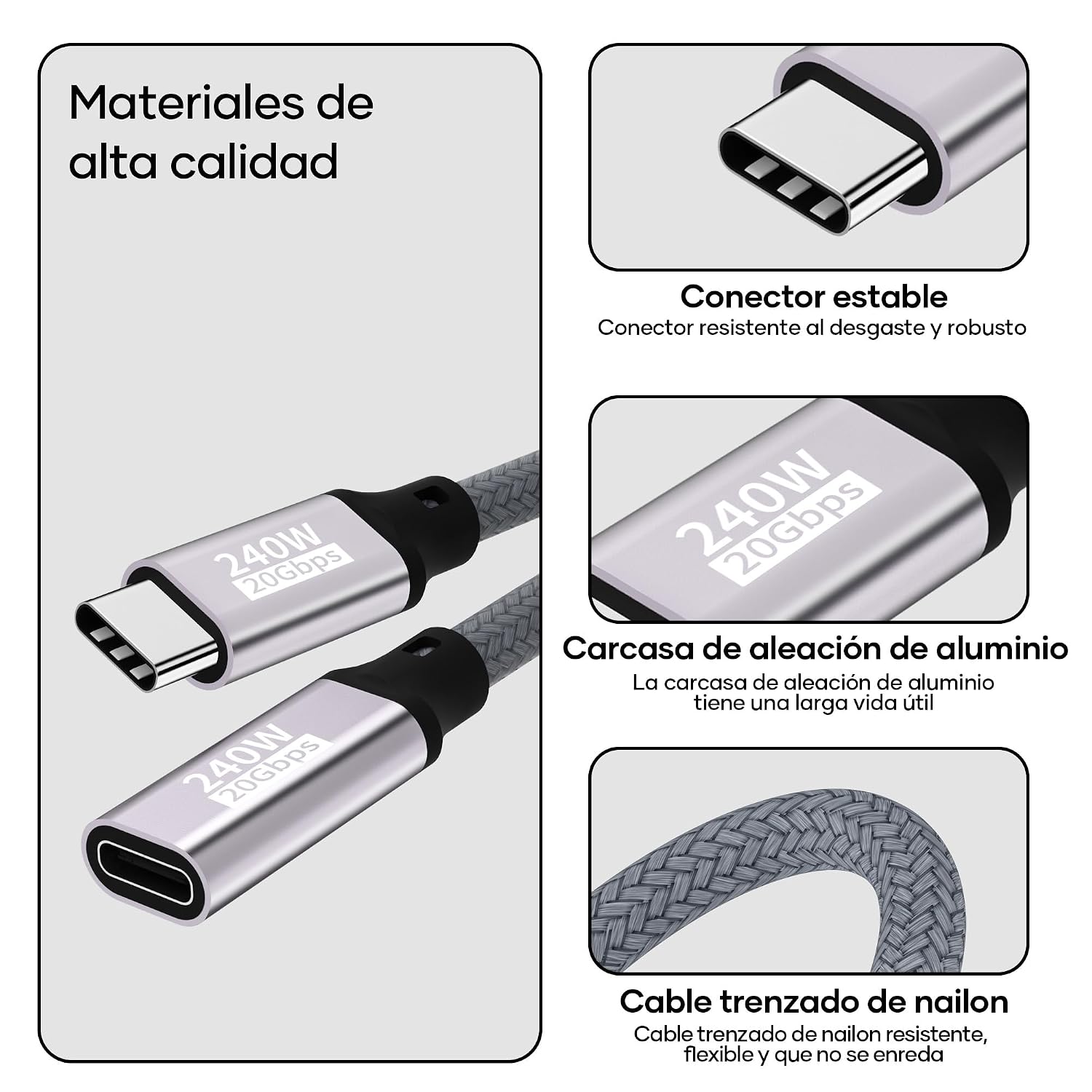Thumbnail 6 de Cable USB C 1M 20 Gbps 240W - Compatible iPhone y MacBook 🔌