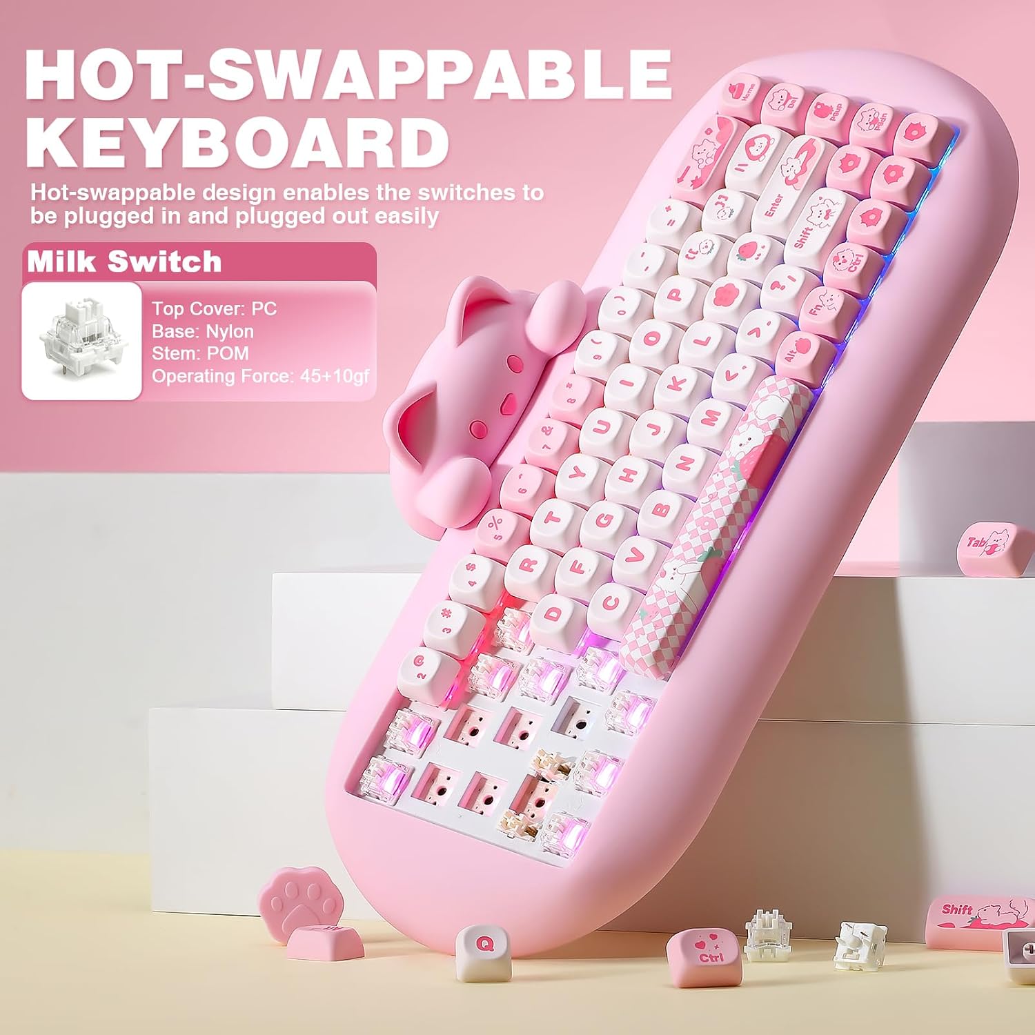 Detalle 2 de YUNZII C68 Wireless Mechanical Keyboard: 65% Cat-Inspired, Hot-Swap, Tri-Mode Connectivity