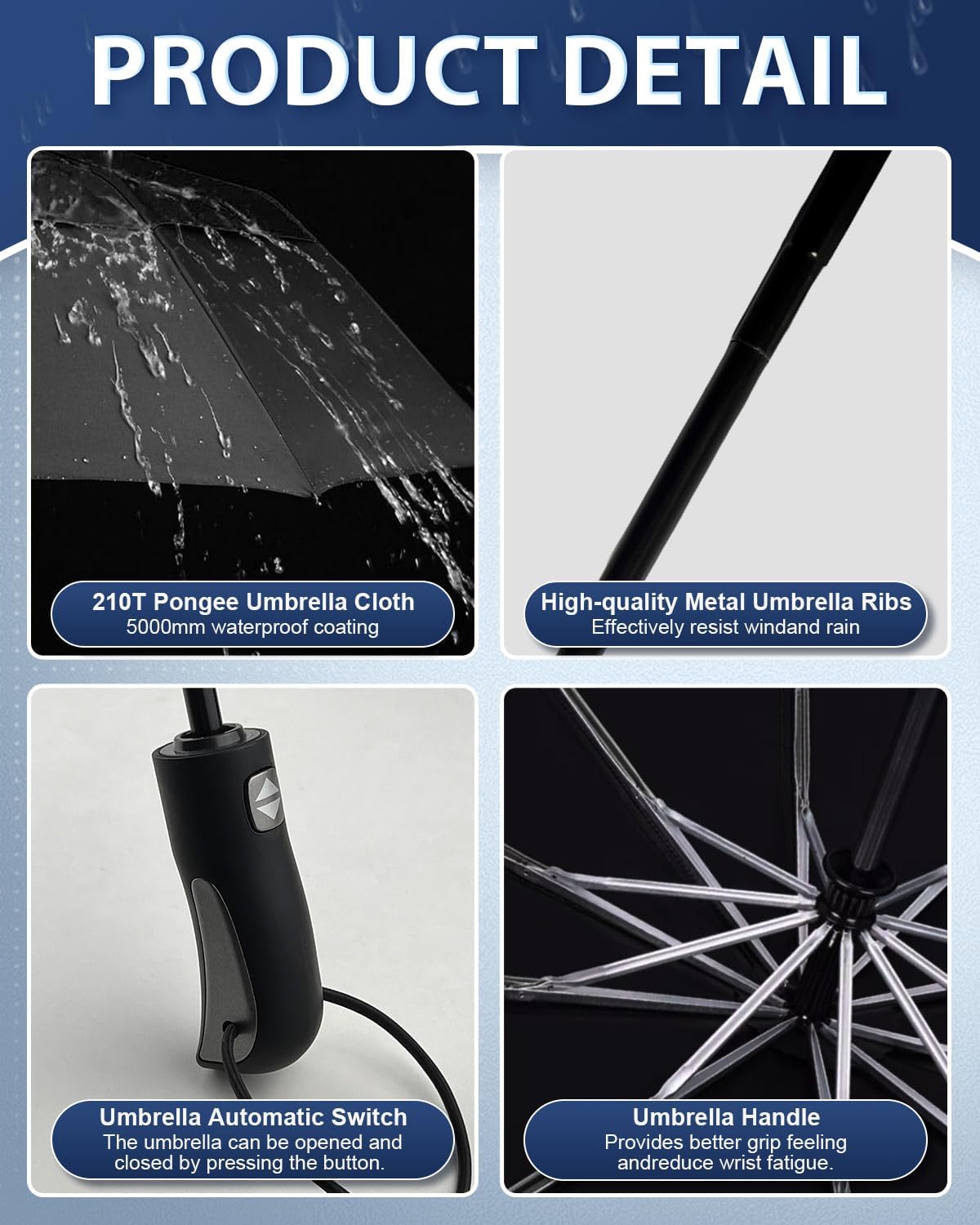 Thumbnail 2 de Victoper 54-Inch Large Golf Umbrella: Windproof Double-Vent Canopy with Auto Open