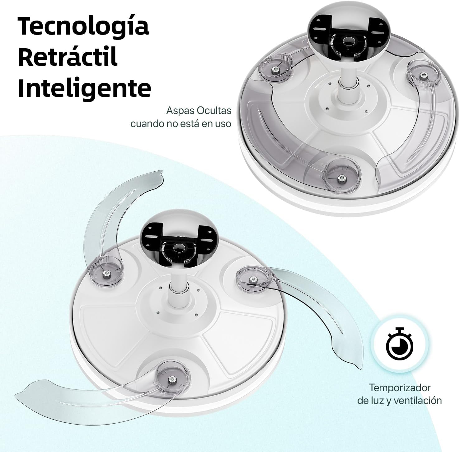 Detalle de Ventilador de techo LEDUNI con luz, mando y motor DC 30W de 6 velocidades (50 cm, blanco mate)