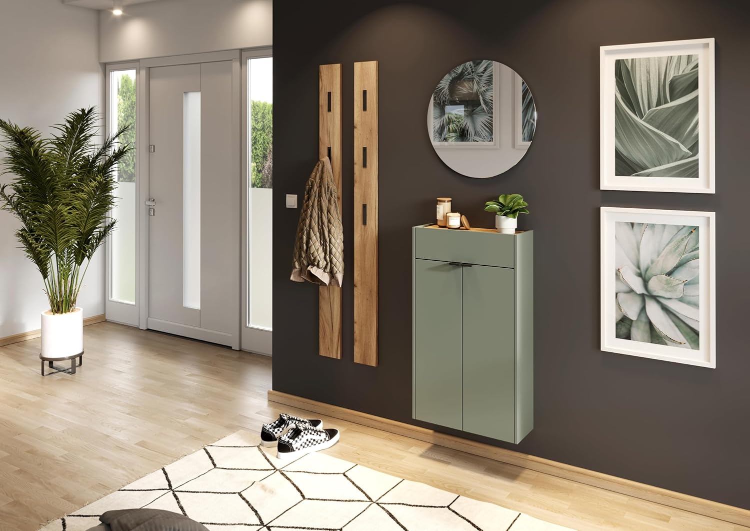 Detalle de Germania Armadio pensile multiuso 56 x 97 x 22 cm – finitura verde tortora/rovere Navarra