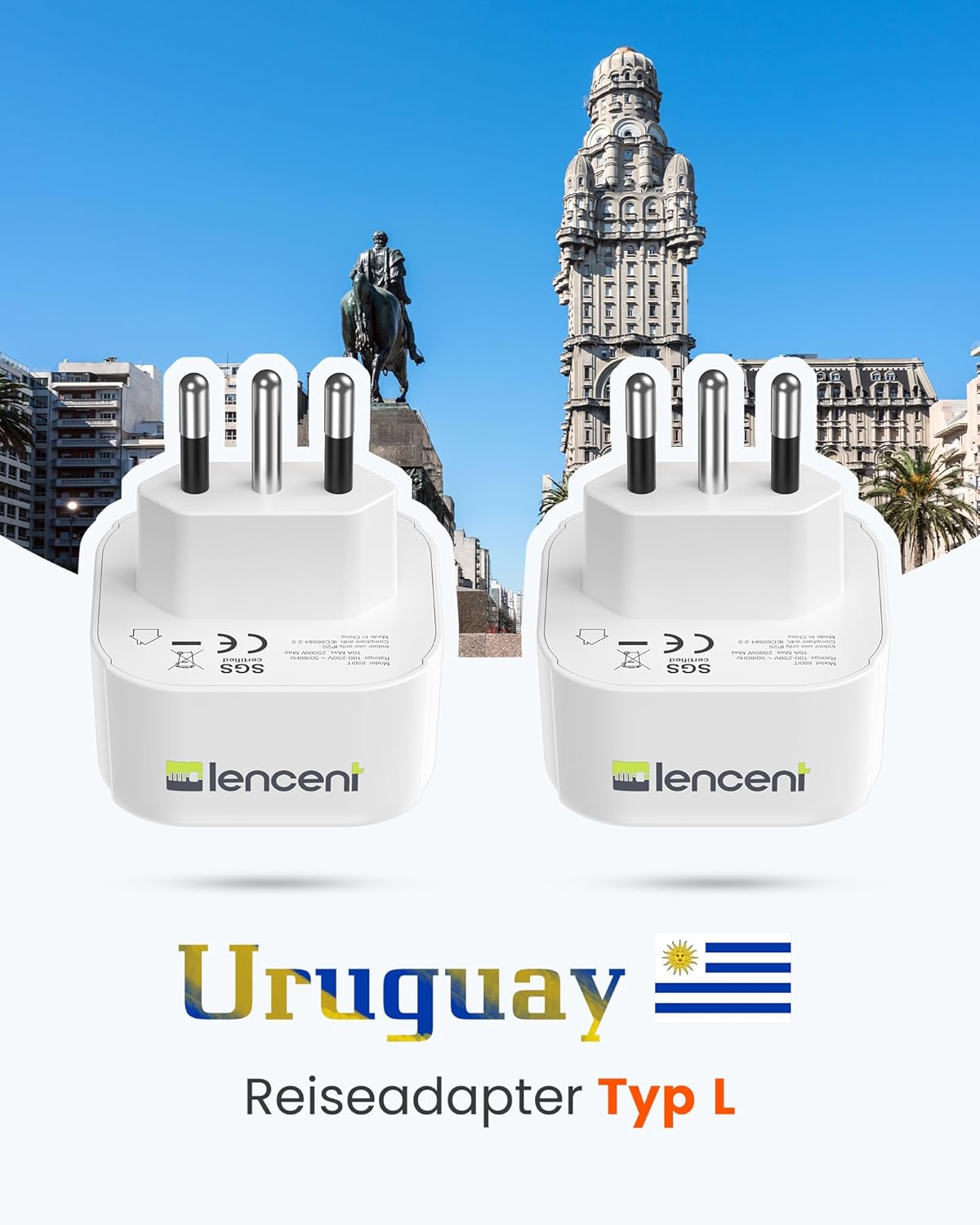 Thumbnail 4 de LENCENT 2X Reiseadapter Typ-L 2500W