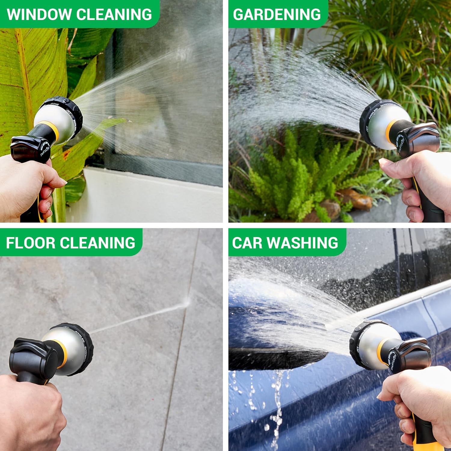 Detalle de TheFitLife expandable garden hose pipe (100 ft) with triple core latex and 8-pattern spray nozzle