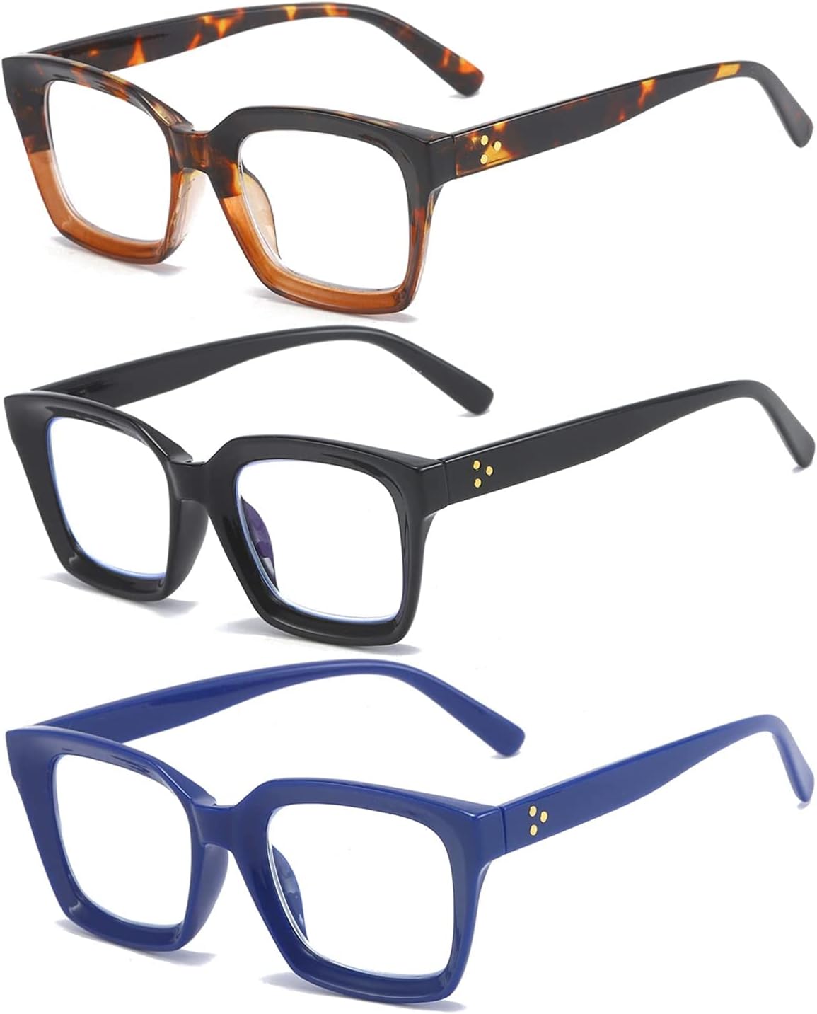 Thumbnail 1 de MMOWW 3-Pack Oversized Reading Glasses for Women with Anti-Blue Light Protection (Square Frame) +1.75