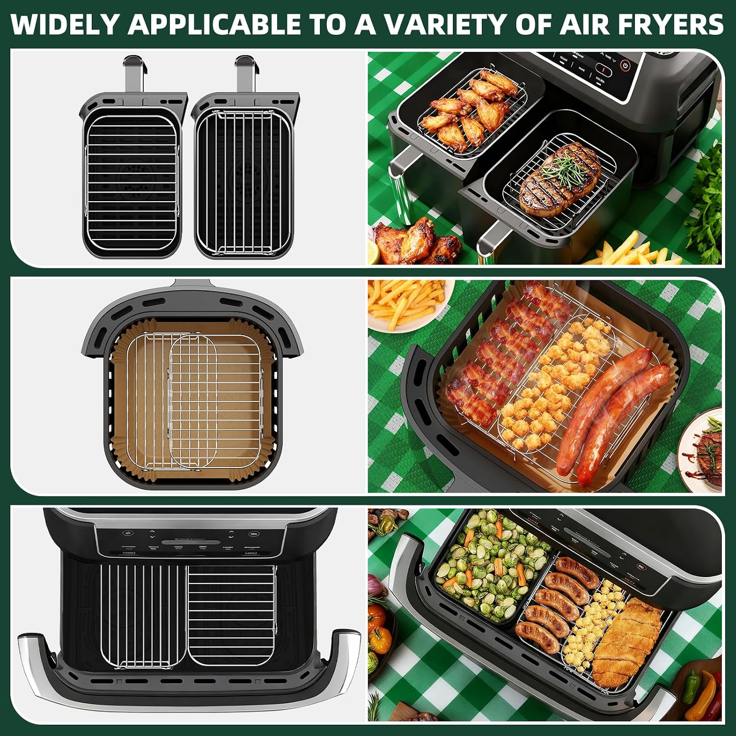 Detalle de PETHREE stapelbare grillroosters voor de airfryer, 2 stuks, RVS 304