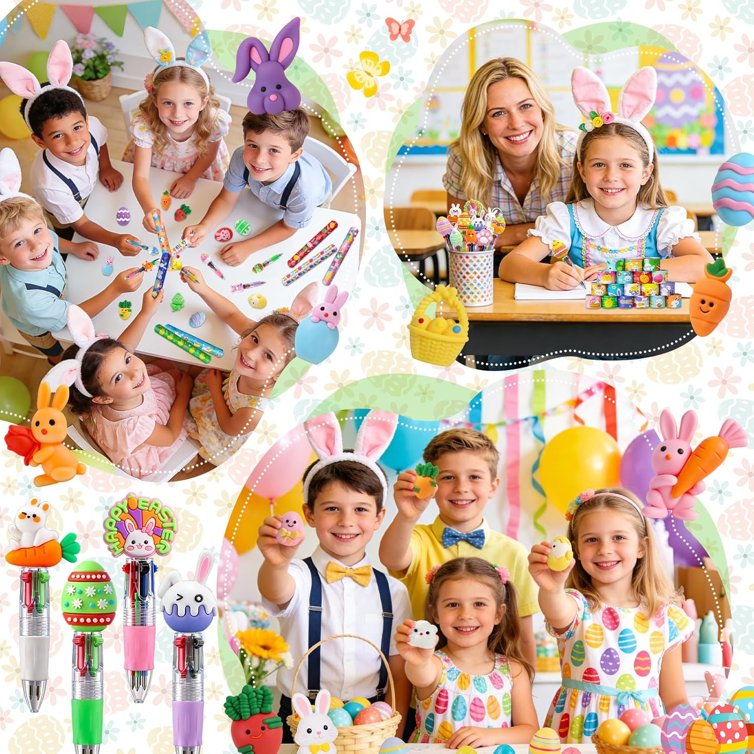 Detalle 2 de SZCECHRE Easter 72-Piece Classroom Gift Set: 24 Pens, Mochi Squishy & Slap Bracelets