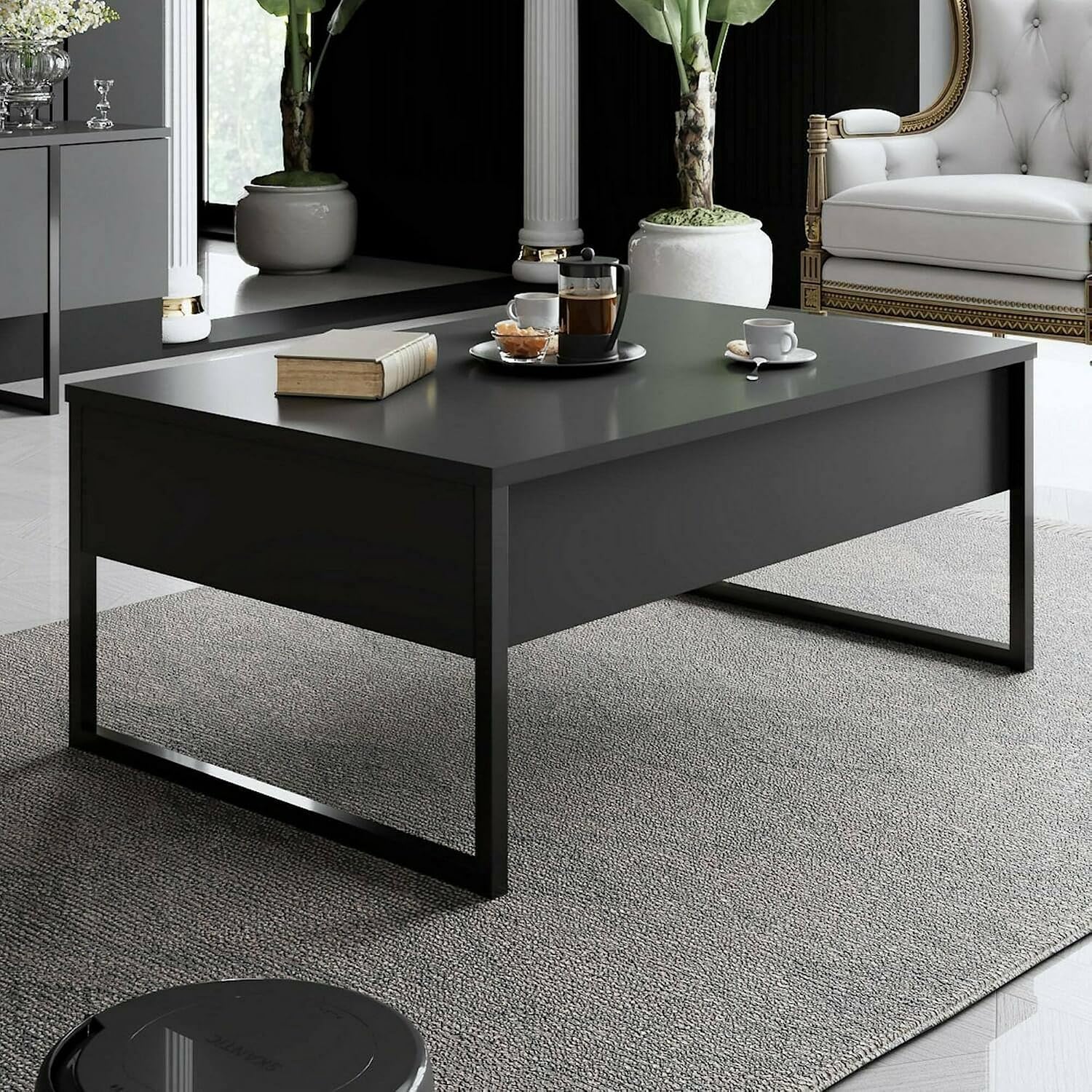 Detalle de Dmora Couchtisch Canis 90x60x40 cm – Schwarz mit Zeitungsfach