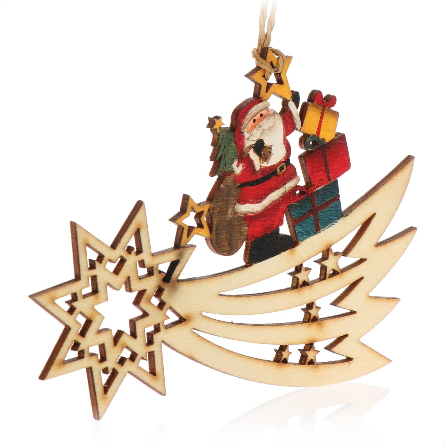 Thumbnail 2 de COM-FOUR® 3X Pendentif en Bois pour Le Sapin de Noël – Trio d'Étoiles Filantes