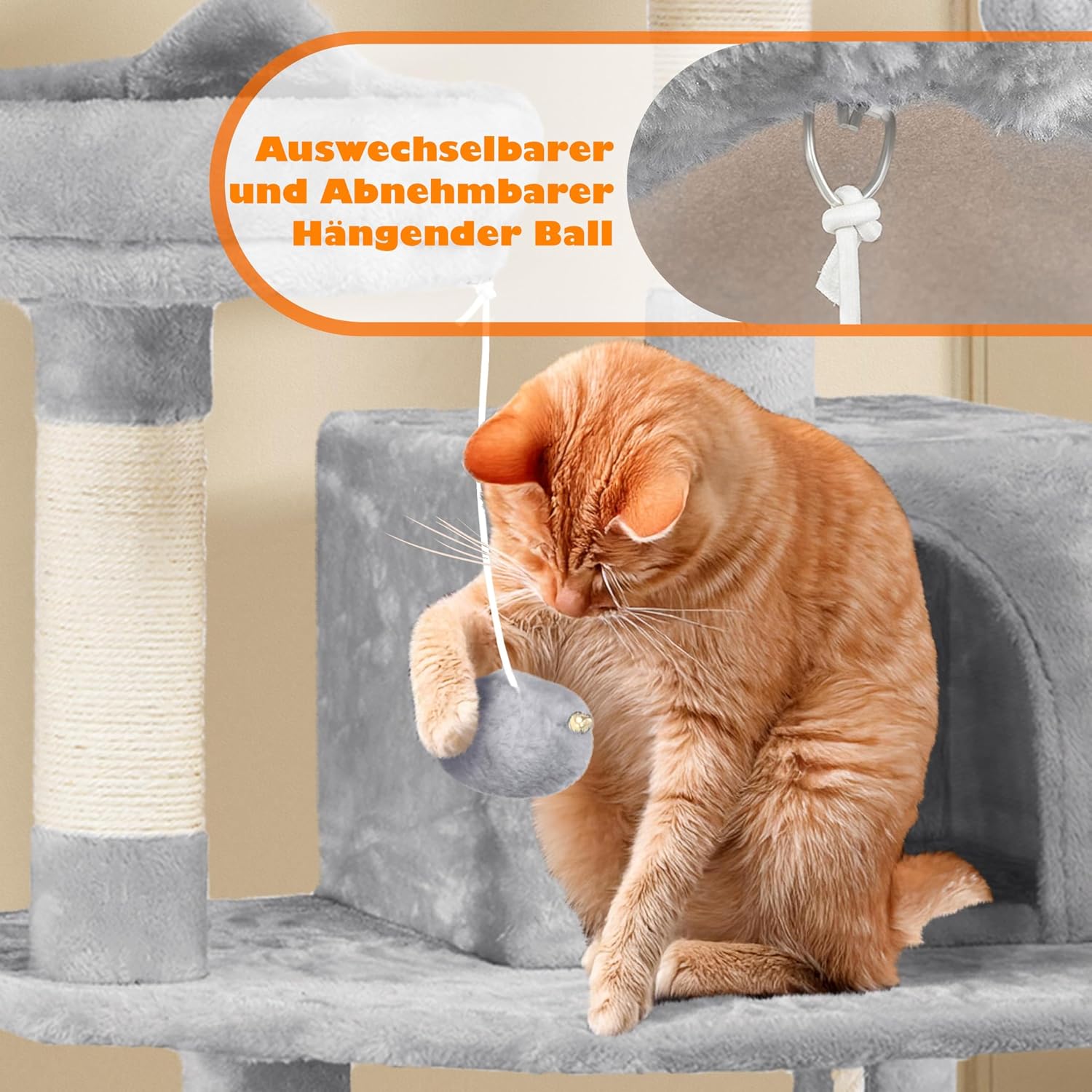 Thumbnail 6 de Yaheetech 158 cm Kratzbaum für Katzen mit Hängematte, 5 Kratzsäulen & 2 Höhlen – FSC-zertifiziert, kippsicher