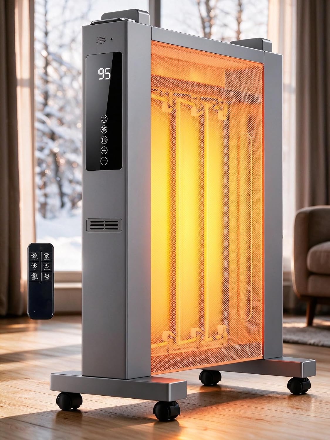 Detalle de MEPTY JH-DRM01-15R-GY01 Mica Space Heater, 1,500W, Digital Thermostat