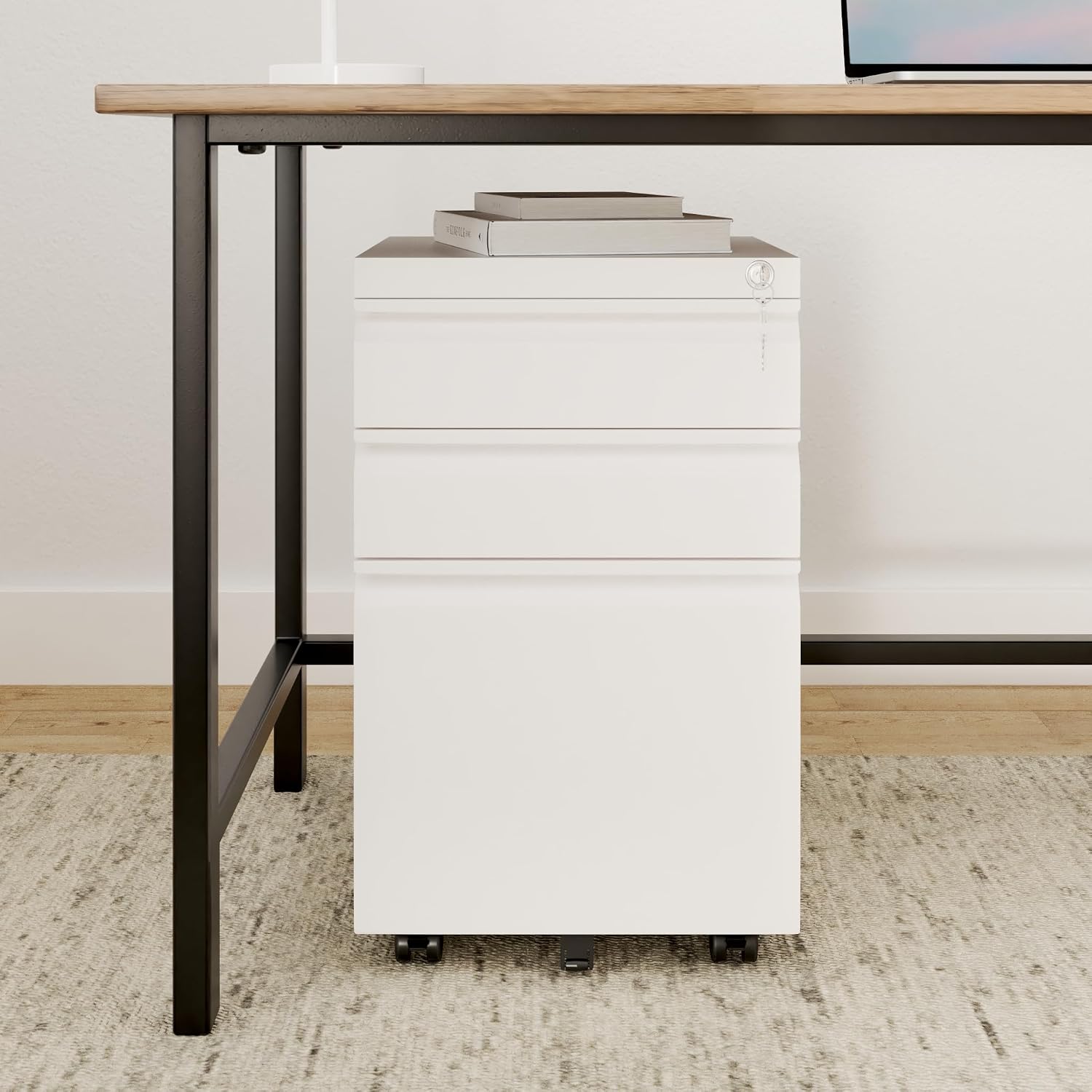 Detalle 2 de DEVAISE AHDG025WH 3-Drawer Mobile File Cabinet, White, Locking, Under-Desk