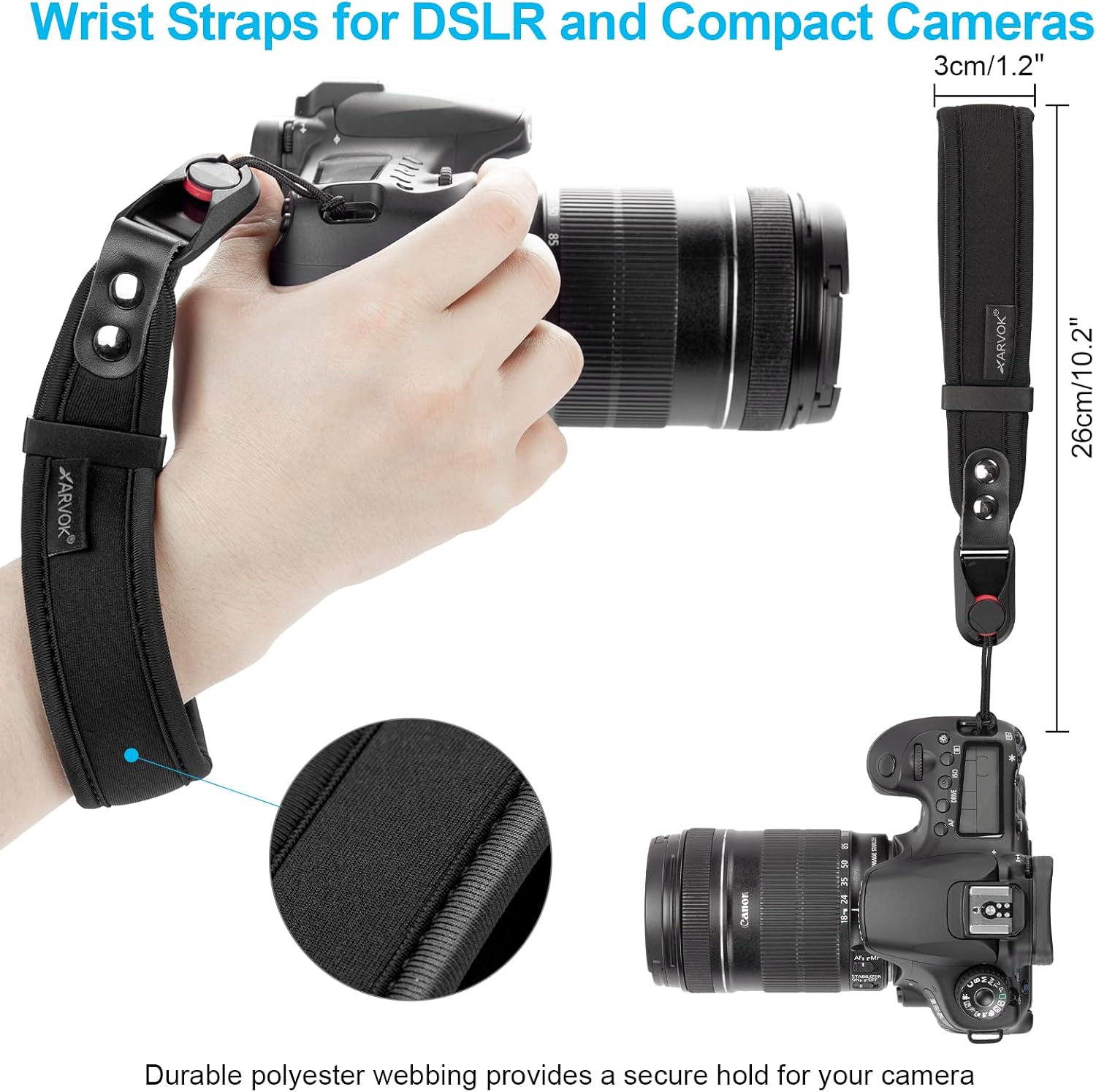 Thumbnail 3 de Arvok ARVOK Camera Strap with Quick Release & Safety Tether – Adjustable DSLR Shoulder Strap for Nikon, Canon, Sony & Fuji