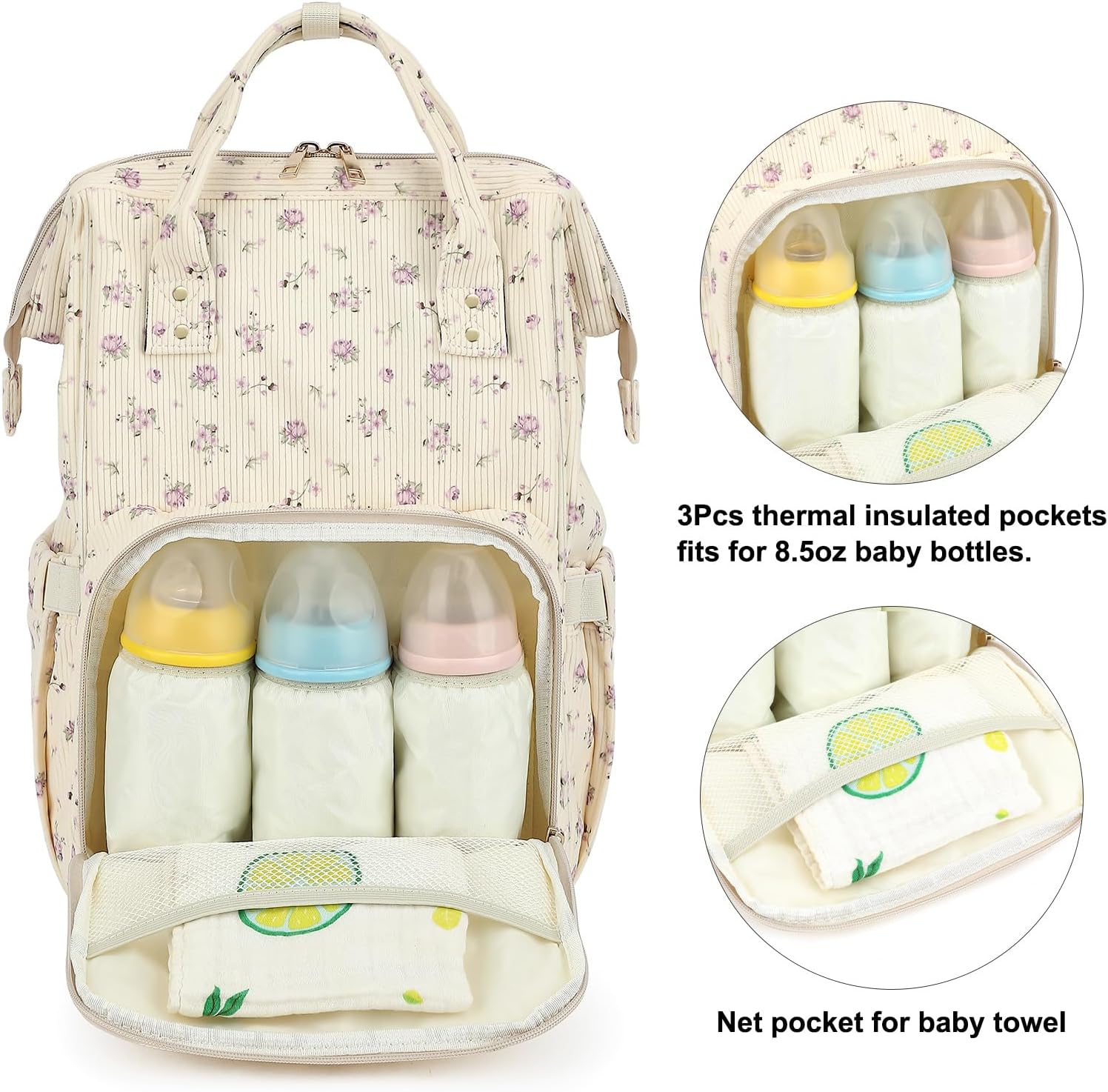 Detalle de Yusudan Diaper Bag Backpack in Corduroy