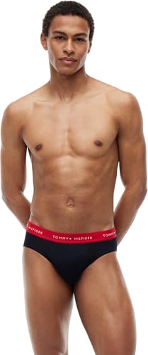 Detalle 2 de Tommy Hilfiger Hip Briefs Pack de 3 Hombre con Logotipo en la Cintura - Multicolor (Des Sky/Primary Red/White) - Talla M