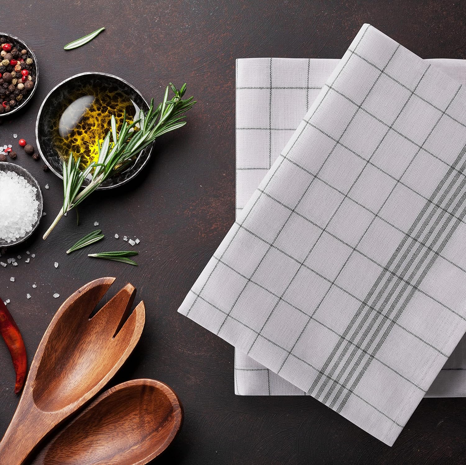 Thumbnail 4 de Blumtal Ensemble de torchons cuisine Premium 50x70 cm en Coton - Lot de 10 (gris à carreaux)