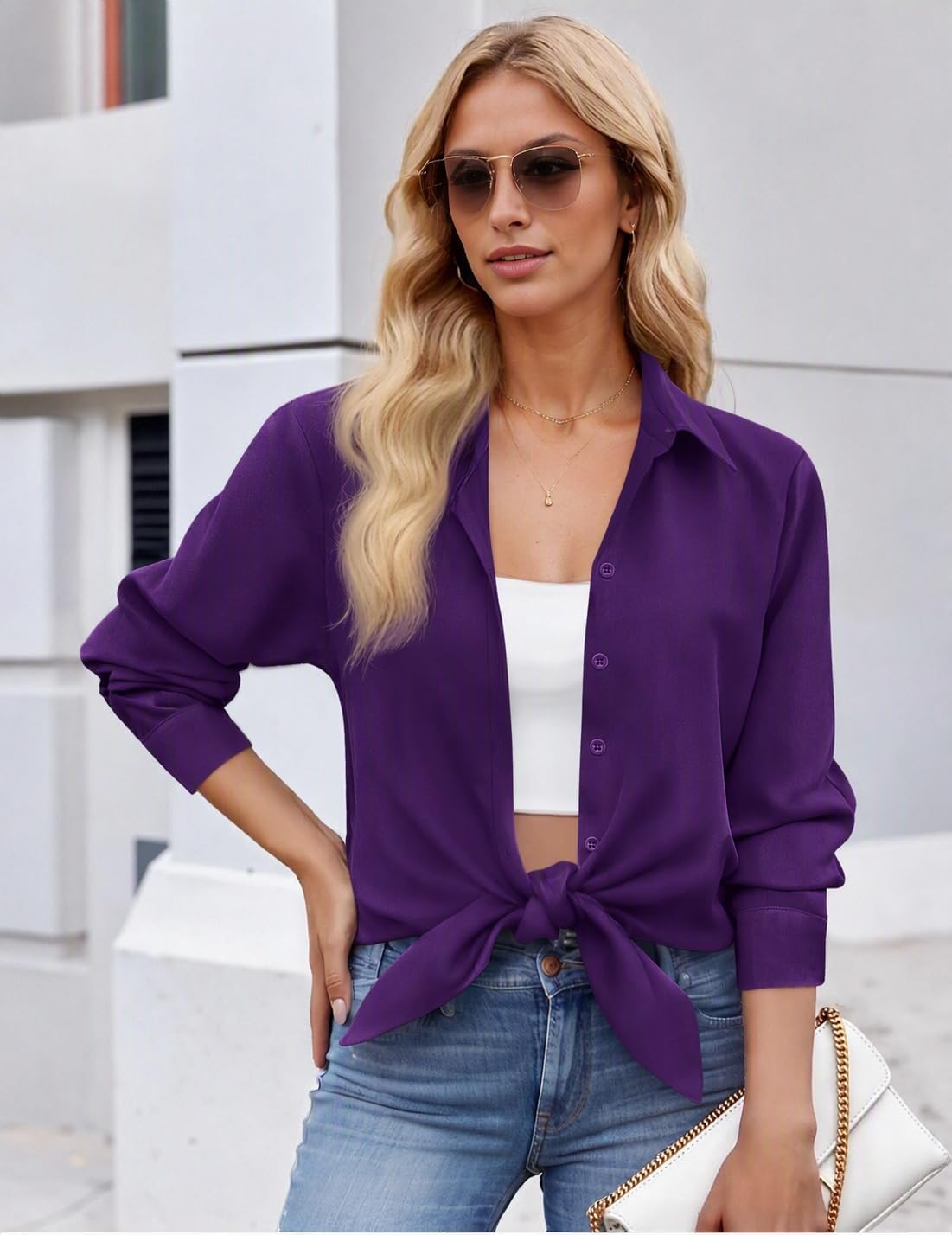 Detalle de Zeagoo Button-Down Blouse, Long Sleeve