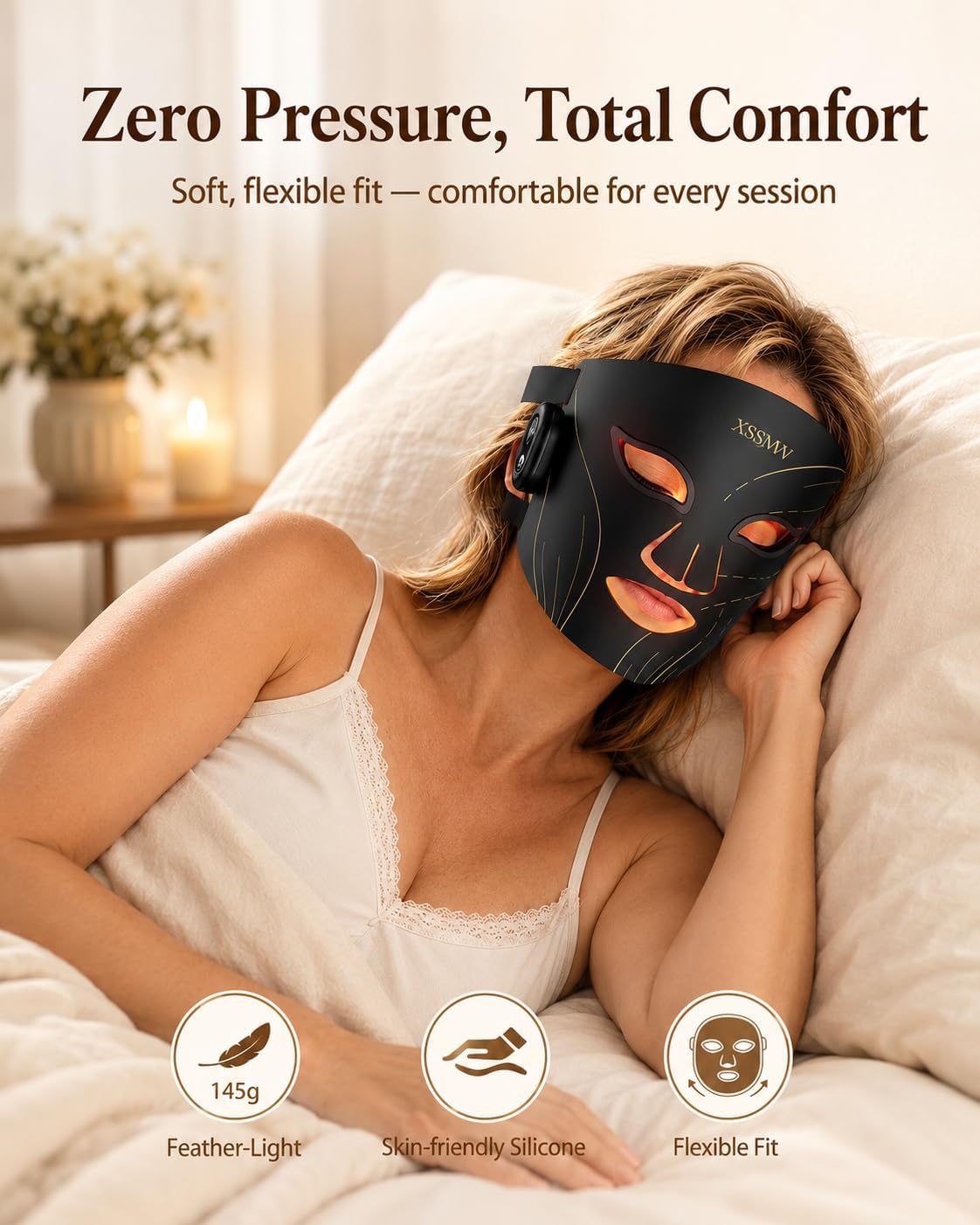 Detalle de XSSNVV Wireless Red Light Therapy Face Mask: 4-in-1 LED for Anti-Aging, Acne & Calm