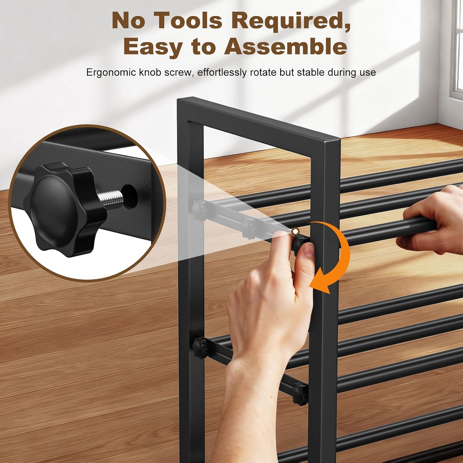 Detalle 1 de Roylvan Shoe Rack 3-Tier Expandable Metal Shoe Rack, 17"–31", Black