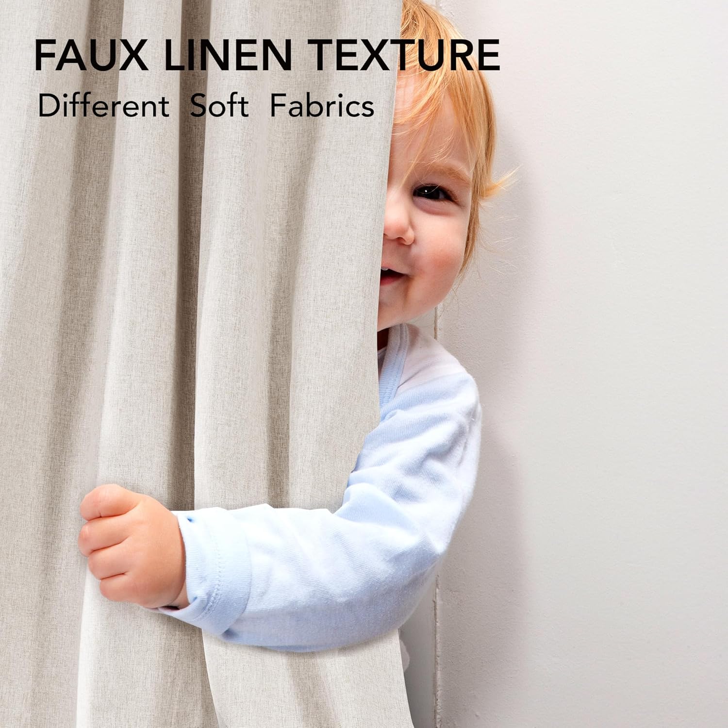 Detalle 2 de Deconovo Total Blackout Faux Linen Eyelet Curtains (Pale Khaki) – 1 Pair, W66 x L72 inch