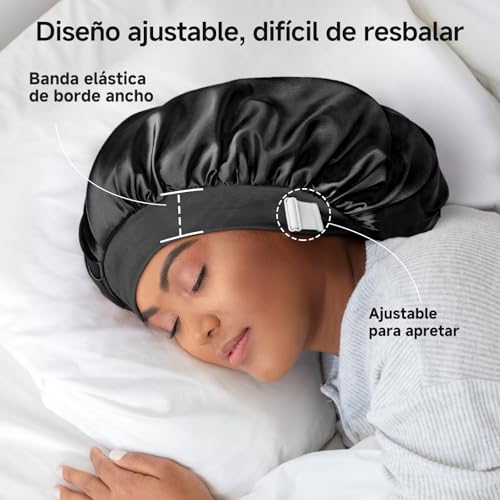 Detalle de Umisleep Gorro de Seda para Dormir con Interior 100% Seda de Morera – protección suave para el cabello