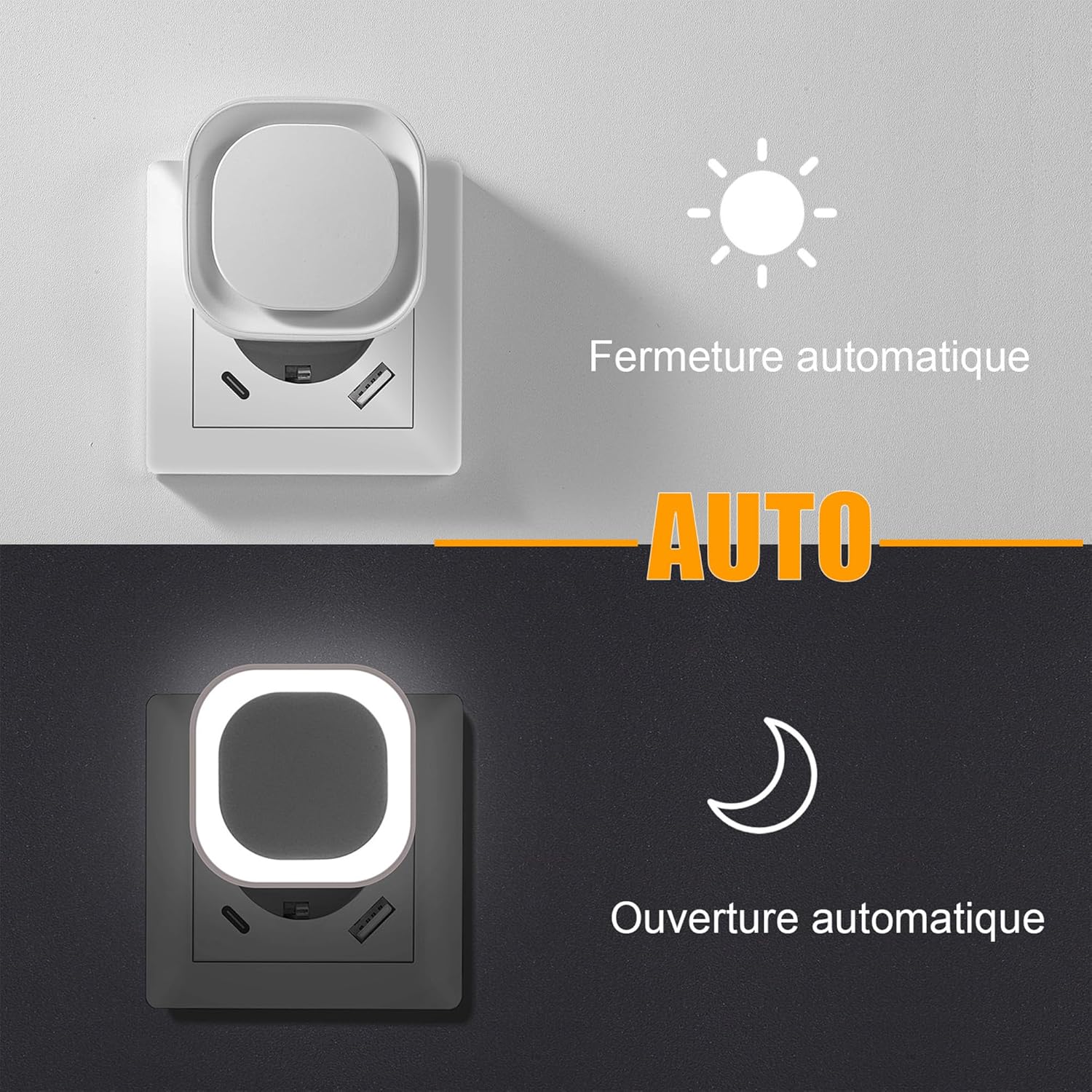 Thumbnail 2 de YUNLEX 2 Pcs Veilleuse LED automatique avec capteur crépusculaire et 3 niveaux de luminosité (blanc)