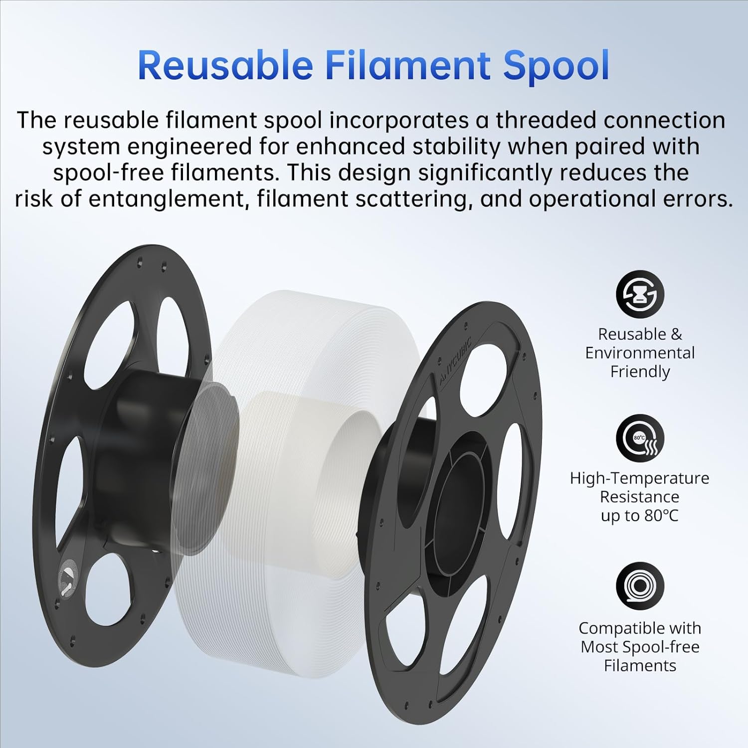 Thumbnail 3 de ANYCUBIC PLA+ 1.75mm Filament for 3D Printing — High Toughness, Precise 0.02mm Diameter Tolerance, 1kg Reusable Grey Spool