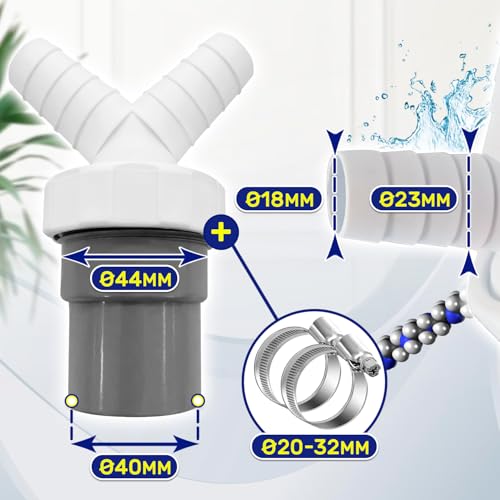 Detalle de Adaptador Empalme Desagüe Lavadora y Lavavajillas MONTERAL, Ø40 mm a Ø18-23 mm – Doble Pipeta en Y