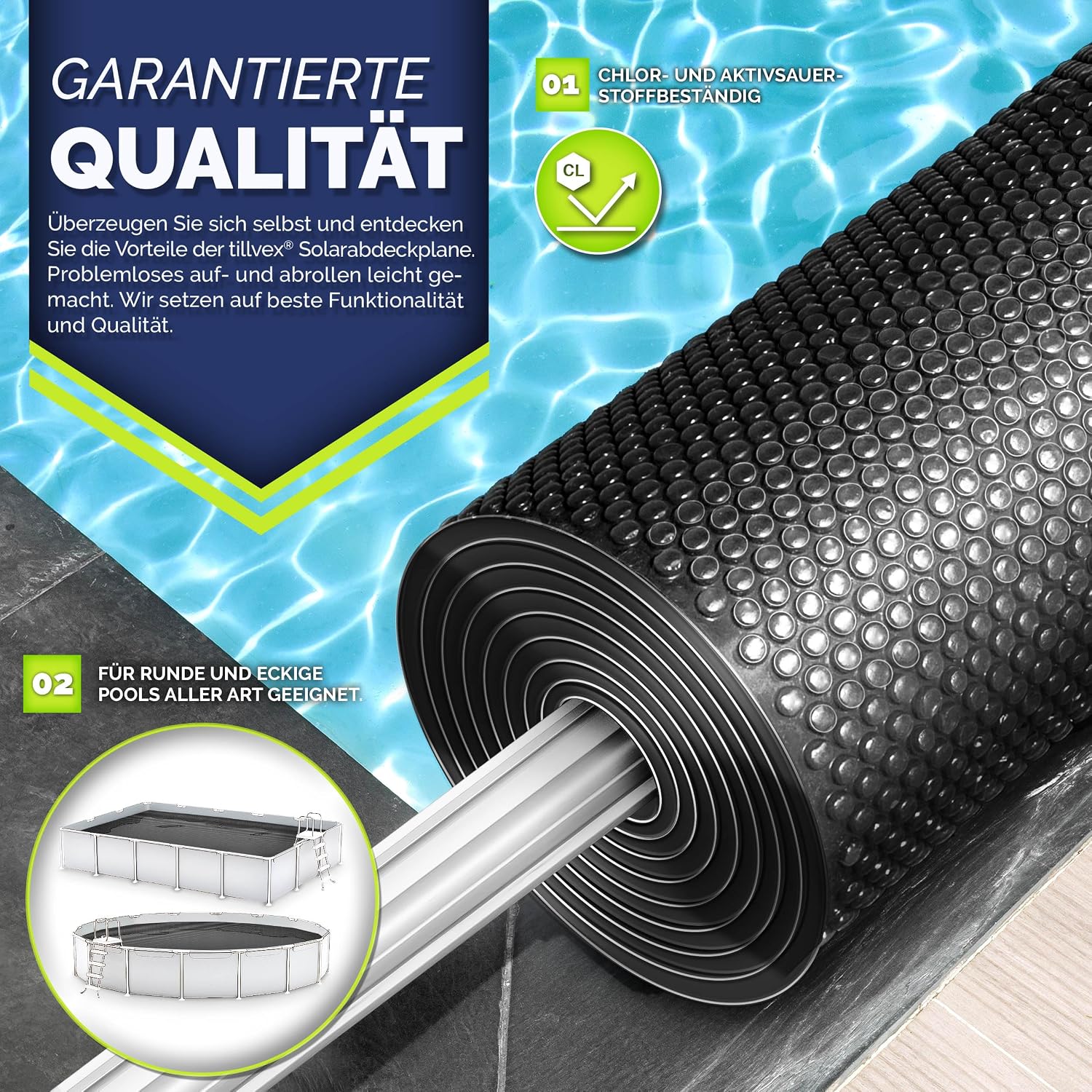 Detalle de tillvex® Premium Solarabdeckplane 800x400 cm ☀