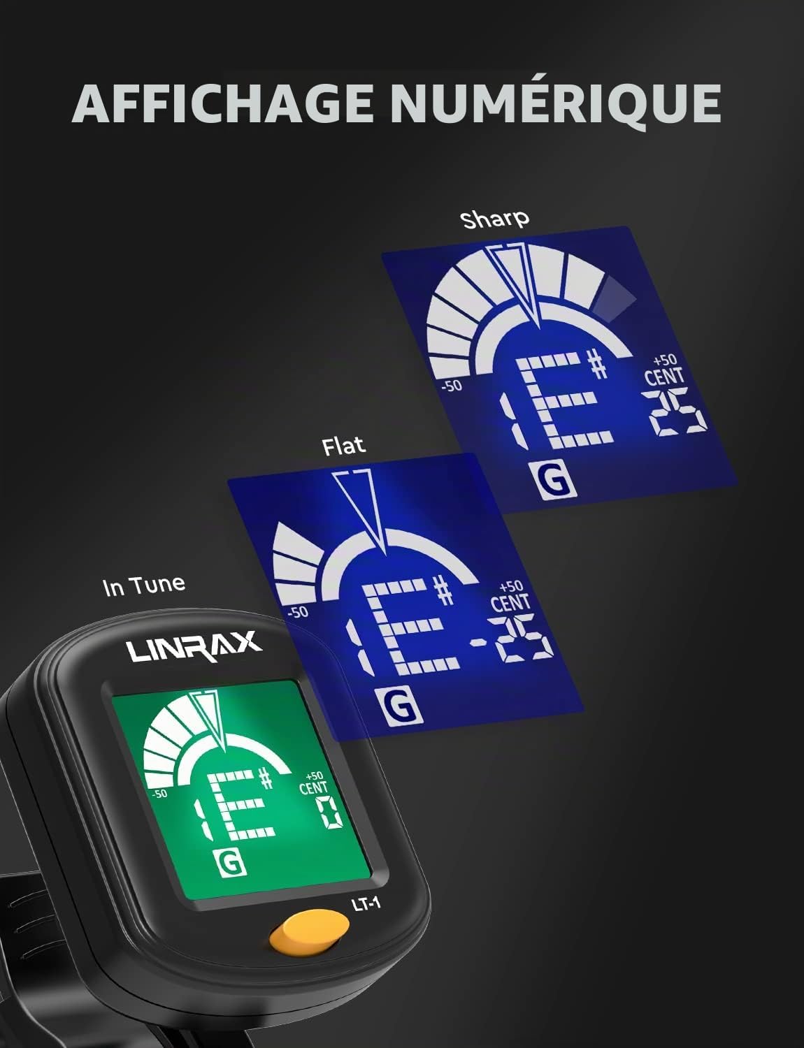 Detalle de LINRAX LT-1 clip-on stemapparaat met 5 modi en draaibaar lcd-scherm