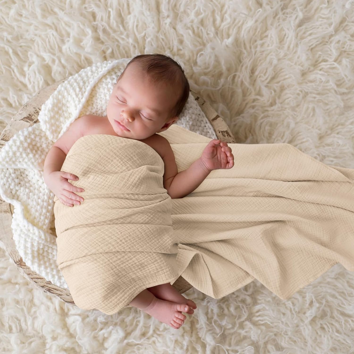 Thumbnail 5 de Bearmoss Baby Musselin Decke 96x102 cm – 3er-Pack, 100% Baumwollmusselin, Apricotgrau