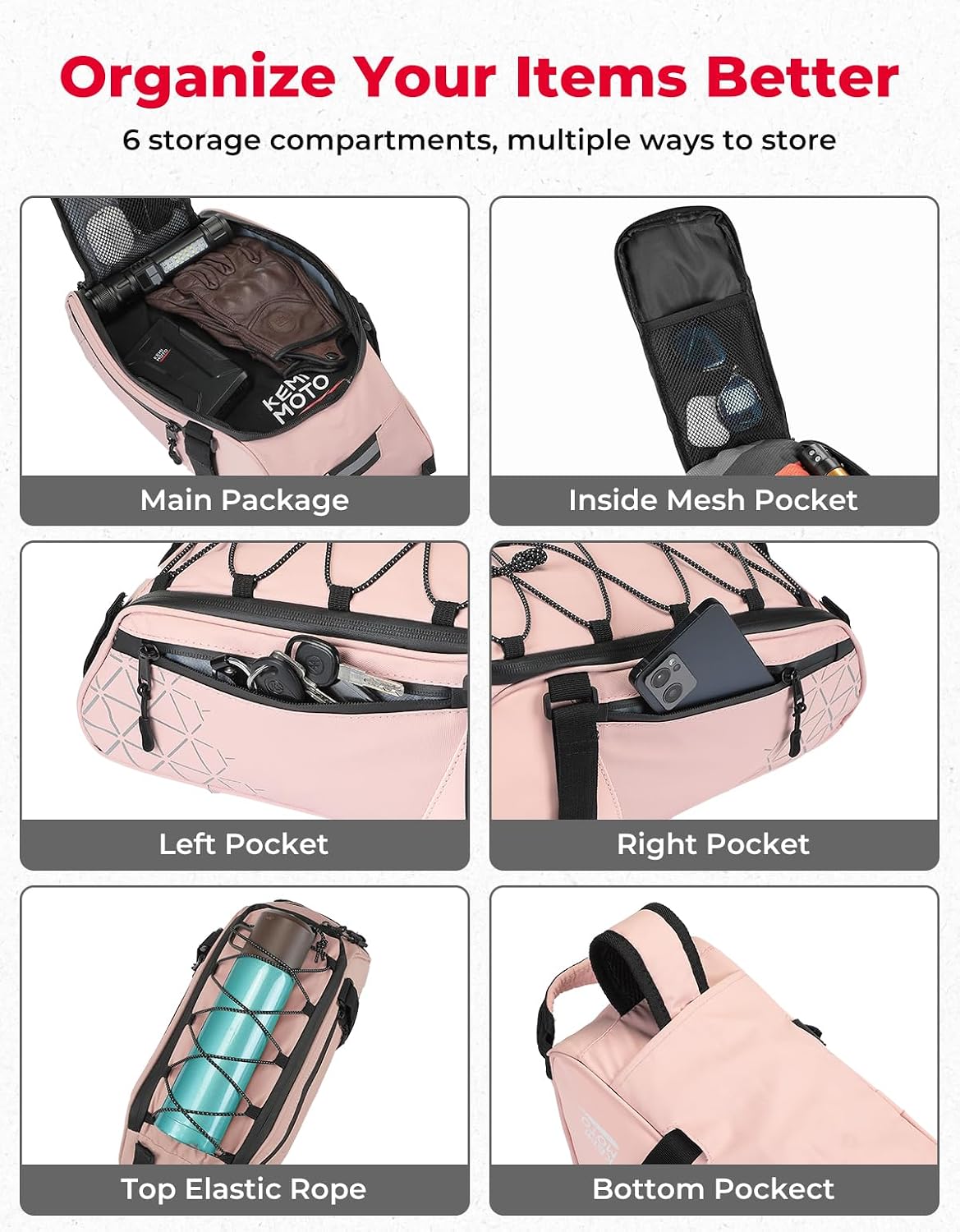Detalle de KEMIMOTO 8L Rear Bike Rack Bag with Water-Resistant PVC and Reflective Strips