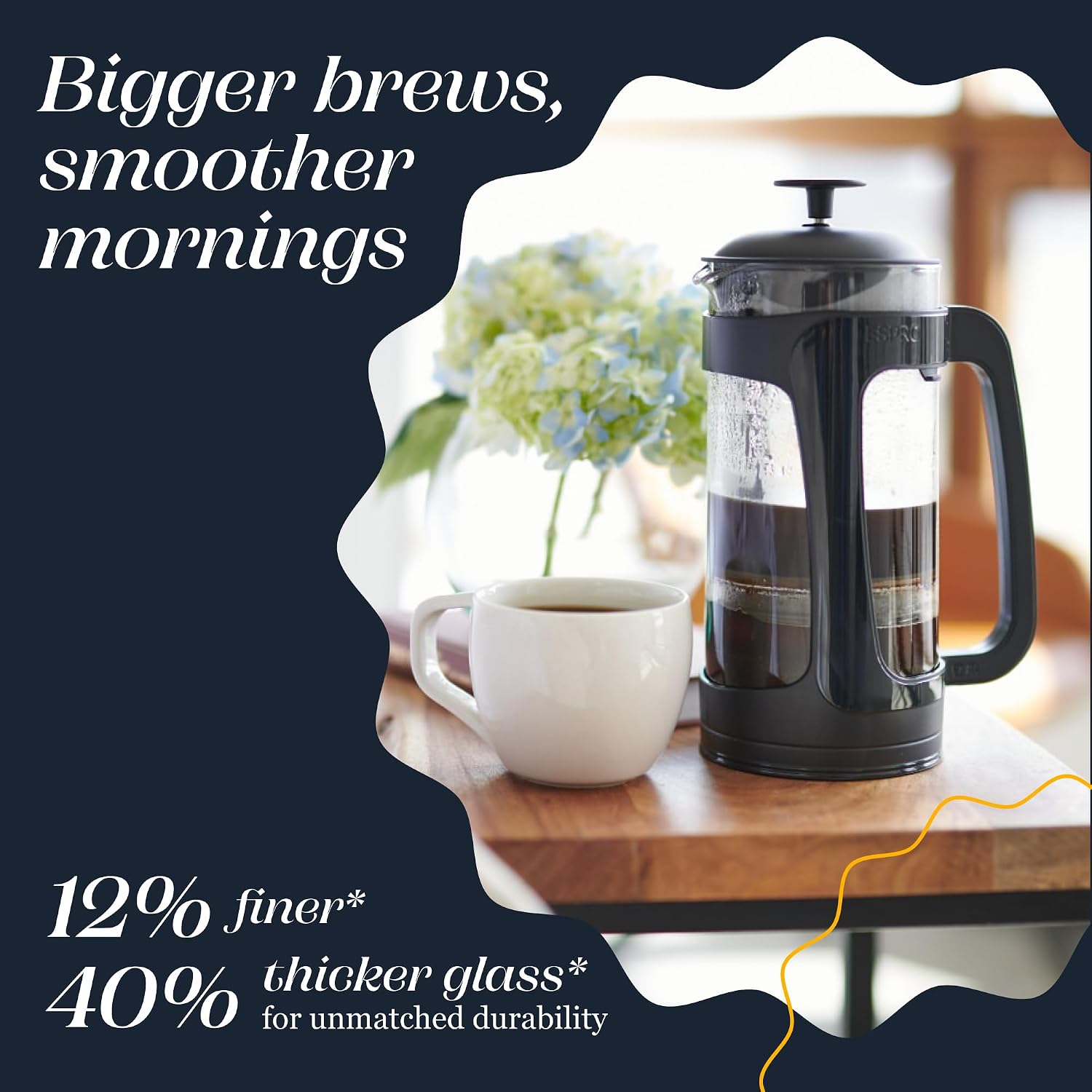 Detalle 2 de ESPRO P3 1418C-BK presskanna i glas, 530 ml, svart med dubbelfilter