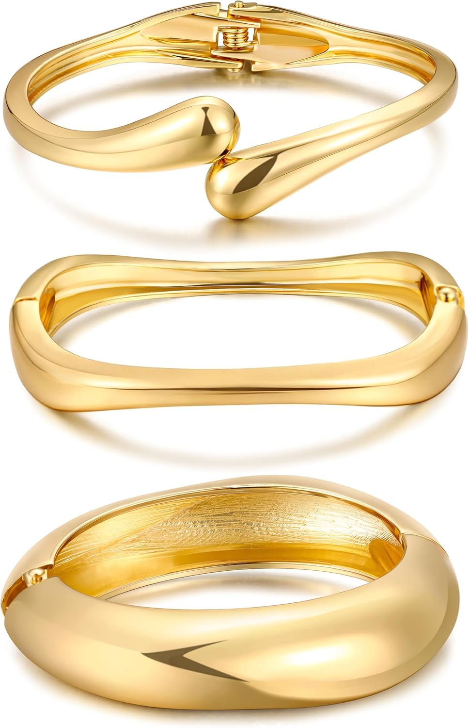Chunky Gold Bangle Set for Women — 14k Gold Plated Stackable Bracelets
