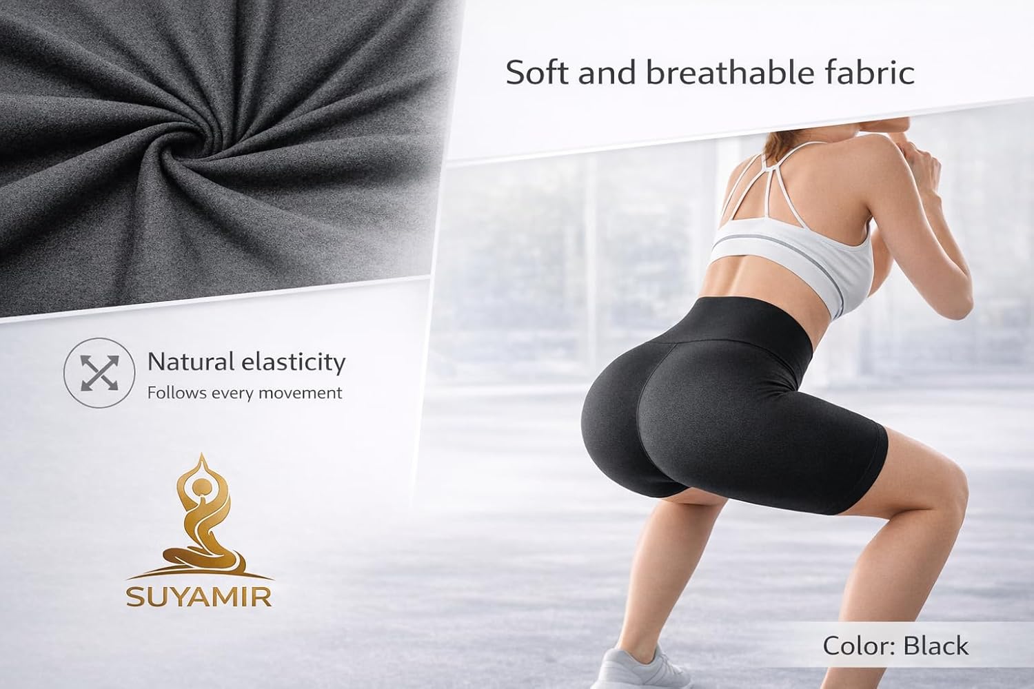 Thumbnail 2 de Suyamir pantaloncini donna vita alta modellanti made in Italy – shorts sportivi elasticizzati per yoga, fitness e palestra