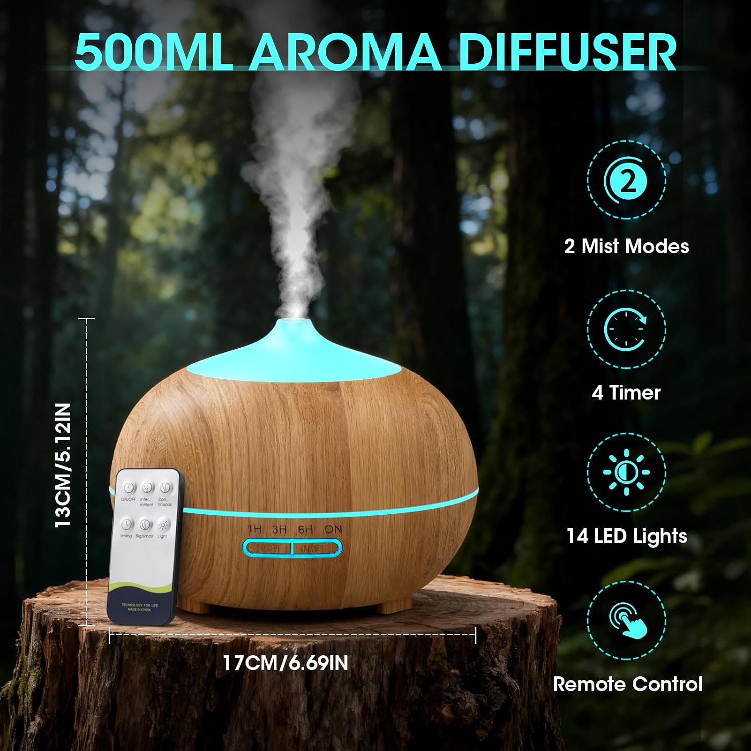 Detalle 2 de Aroma Diffuser 500ML Ultraschall für Schlafzimmer
