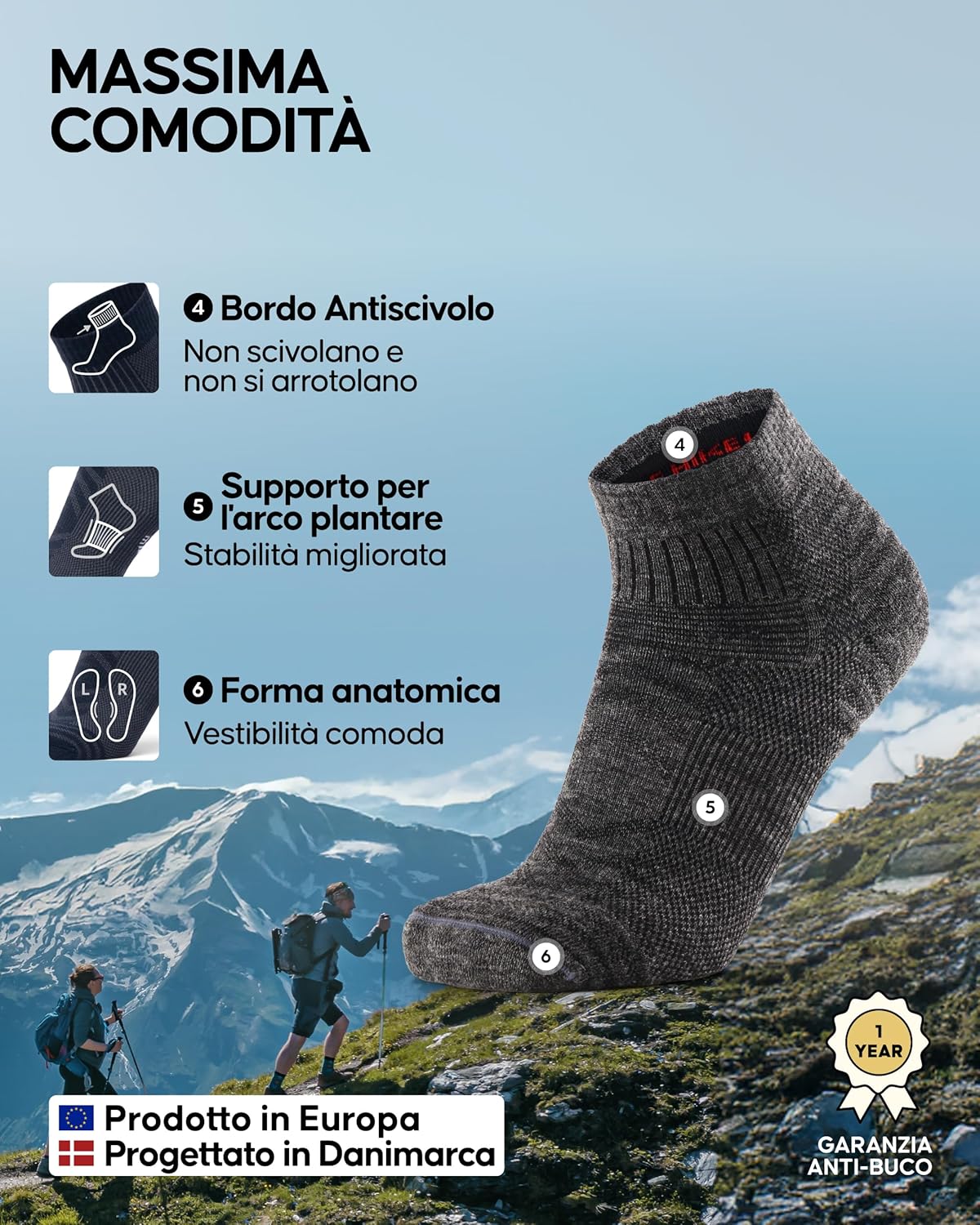 Thumbnail 2 de DANISH ENDURANCE Calze trekking in lana merino termoregolatrice (3 paia) – antivesciche e traspiranti, unisex