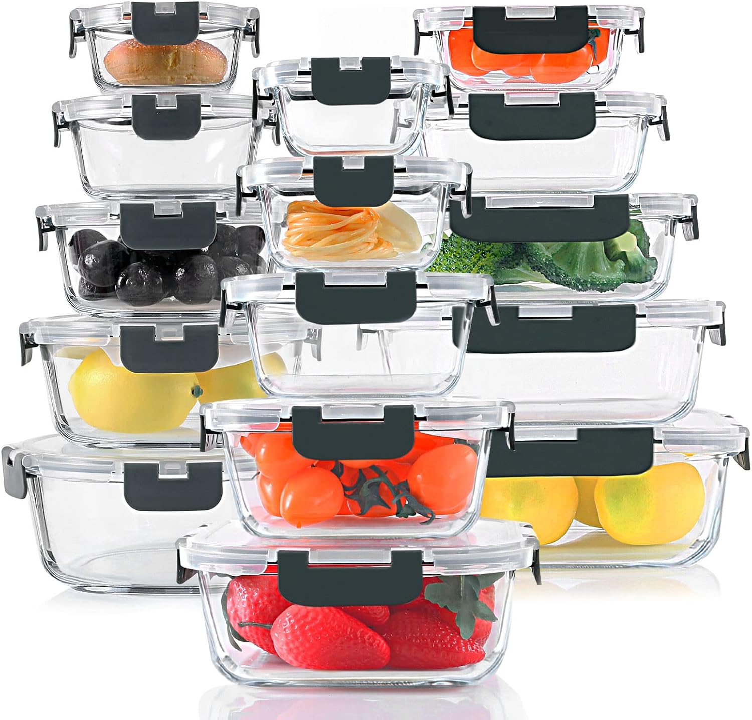 Detalle de KOMUEE 30-Piece Glass Food Containers 🍱