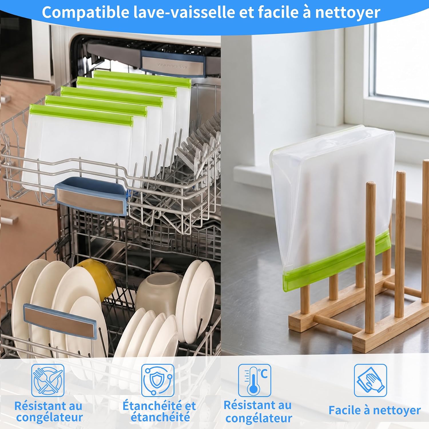 Detalle de MakMeFre GreenS4M4L4JeRe herbruikbare voedselzakken, 12 stuks in 3 formaten