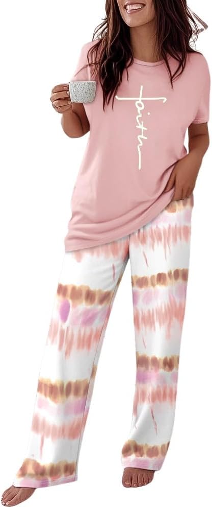 Thumbnail 6 de CHICME 2-Piece Women’s Pajama Set: Short Sleeve T-Shirt & Printed Loose Palazzo Pants