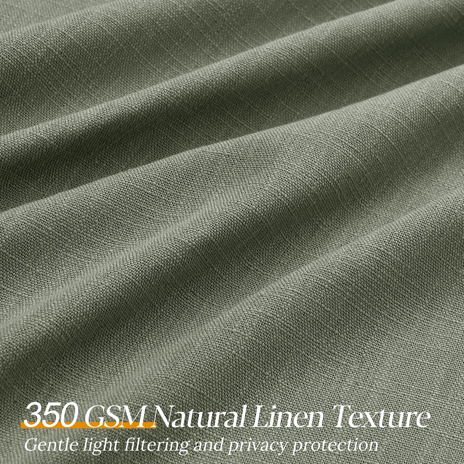Detalle de COMON HOME Sage Green Pinch Pleated Linen Curtain (102 Inches) with Rings, Hooks, Clips, Back Tab – Light Filtering, Boho Farmhouse Style