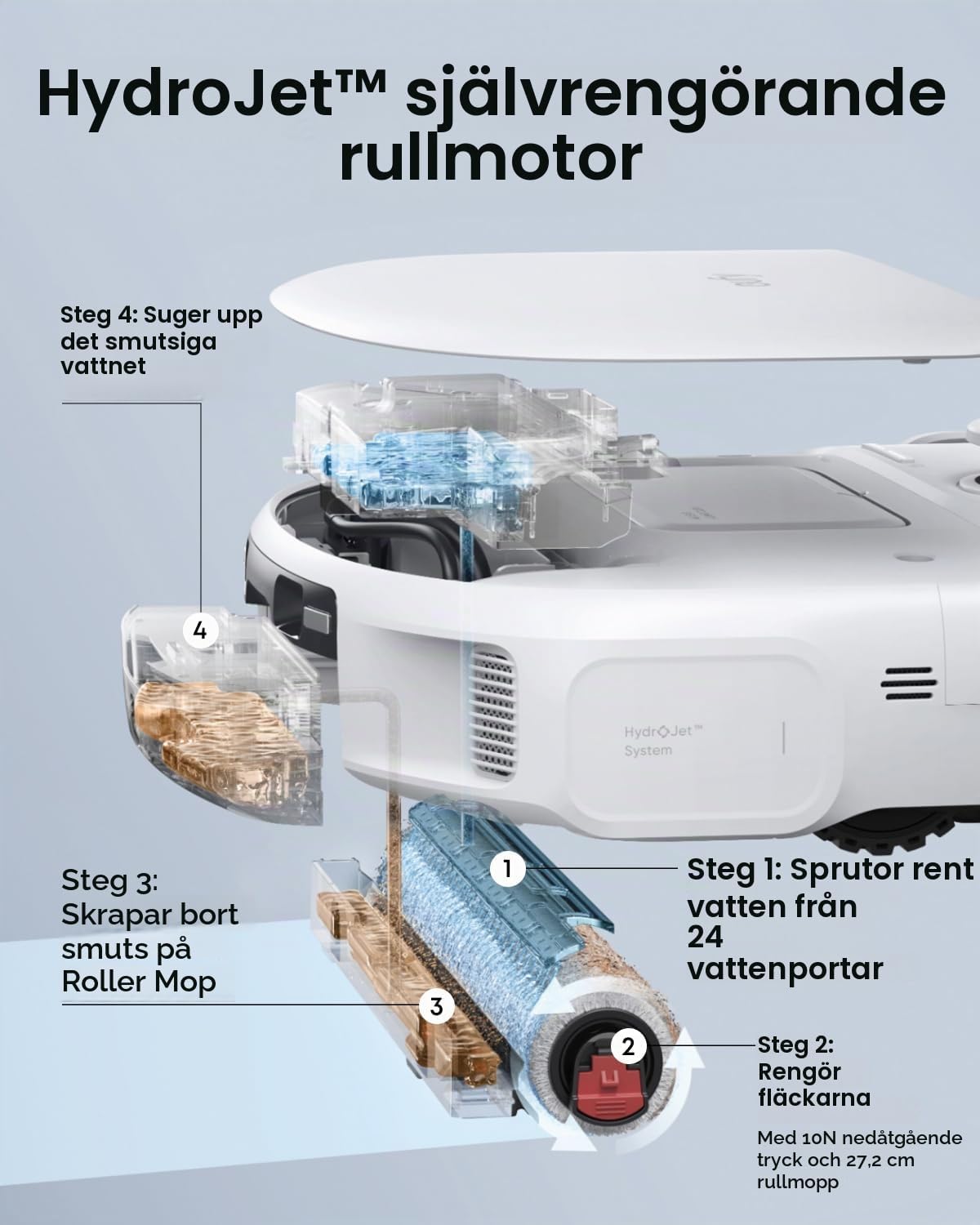 Detalle 2 de eufy C28 robotdammsugare med HydroJet-rullmopp, 15 000 Pa och 5-i-1-station