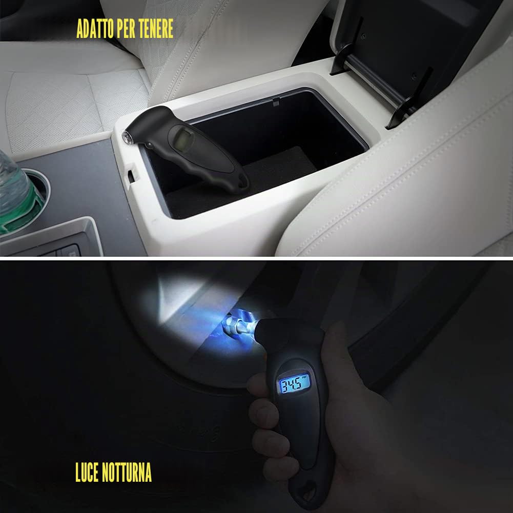 Detalle de URAQT Manometro Pneumatici Digitale: Party di precisione e LED per controllare pressioni su auto, moto e scooter