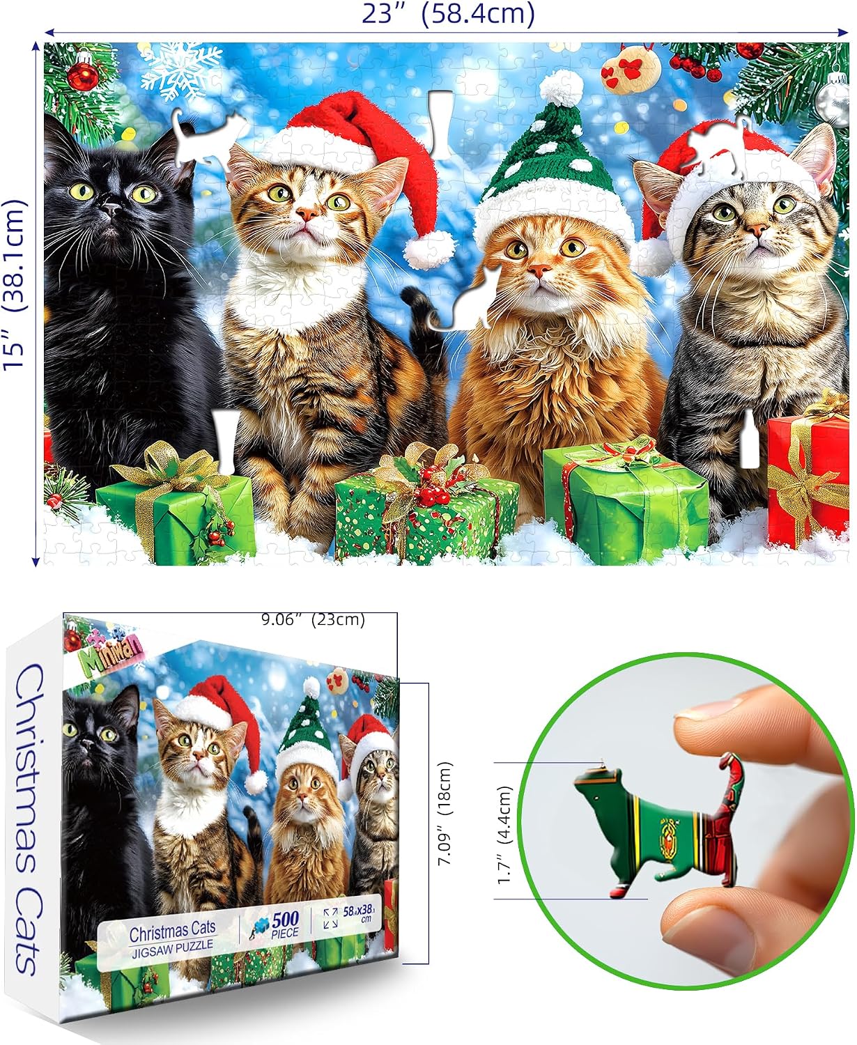 Thumbnail 1 de MINIWAN BFJIUJIU-00288 500-Piece Christmas Cats Jigsaw Puzzle