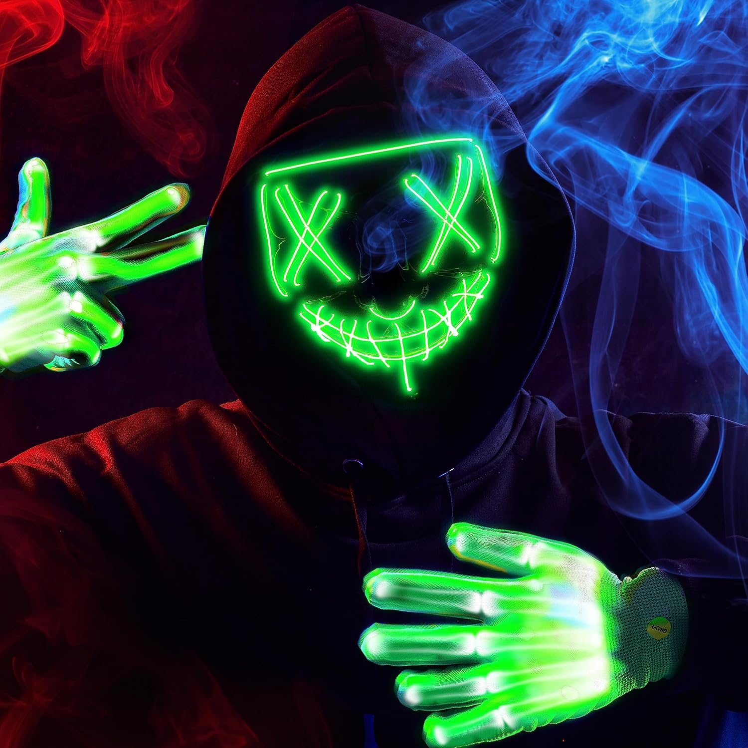 Thumbnail 5 de JOYIN Halloween LED Mask and Gloves, Green, 3 Flashing Modes
