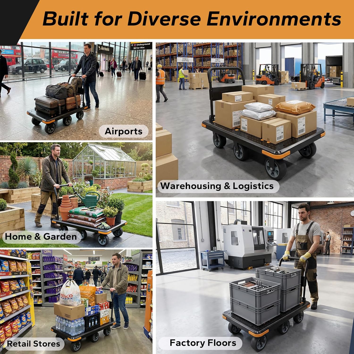 Thumbnail 6 de MediHoist klappbarer Plattformwagen mit 1.000 kg Traglast und 6 Rädern (schwarz)