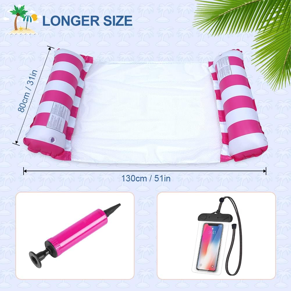 Detalle 2 de HALOVIE 2 Pack Inflatable Pool Floats Hammock 4-in-1 Multi-Purpose with Air Pump and 2 Waterproof Phone Pockets