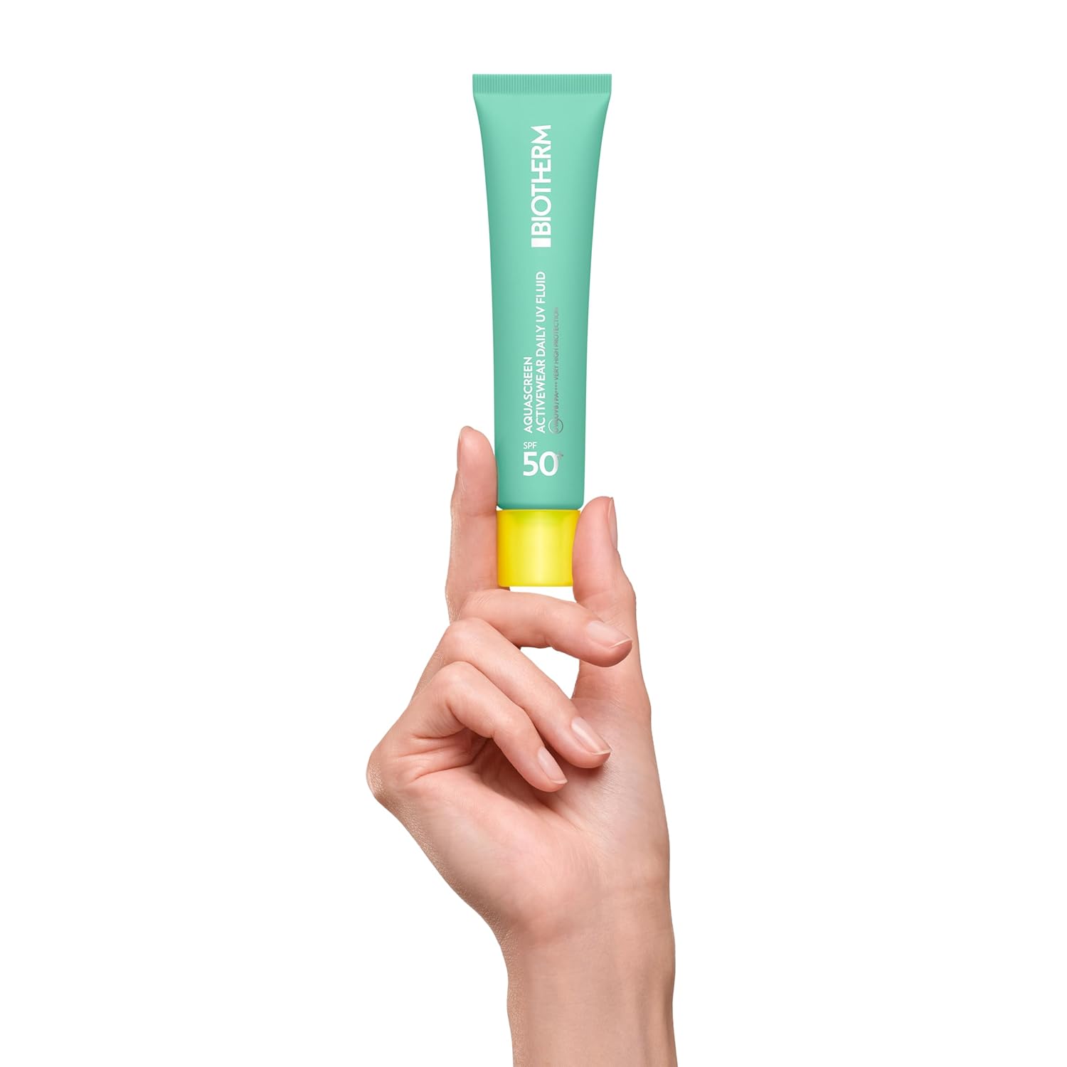 Detalle de Biotherm Aquascreen Activewear Daily UV Fluid SPF50+ – leichter Sonnenschutz fürs Gesicht mit Feuchtigkeitspflege