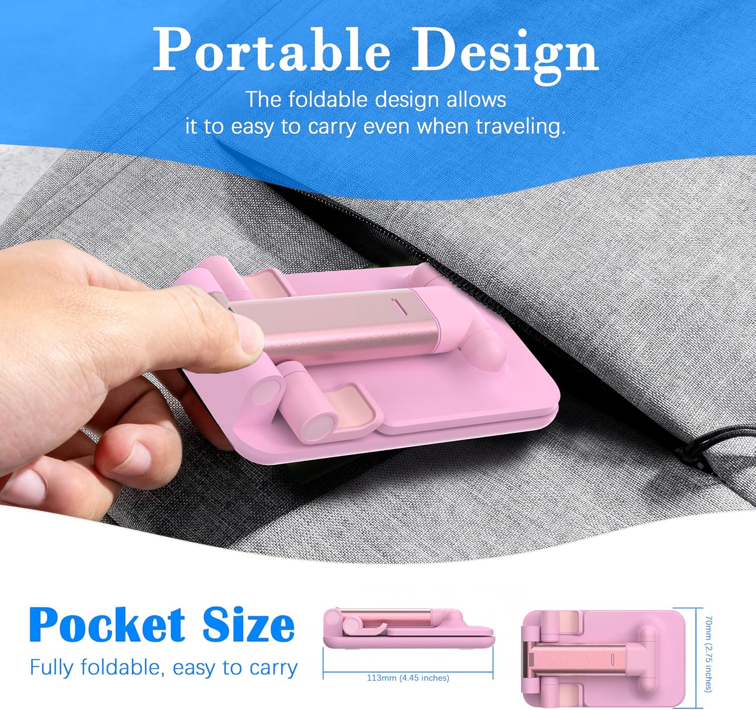 Detalle 2 de HZZADZXW HZZADZXW001 Adjustable Cell Phone Stand, Foldable, Pink, 4–8 Inch