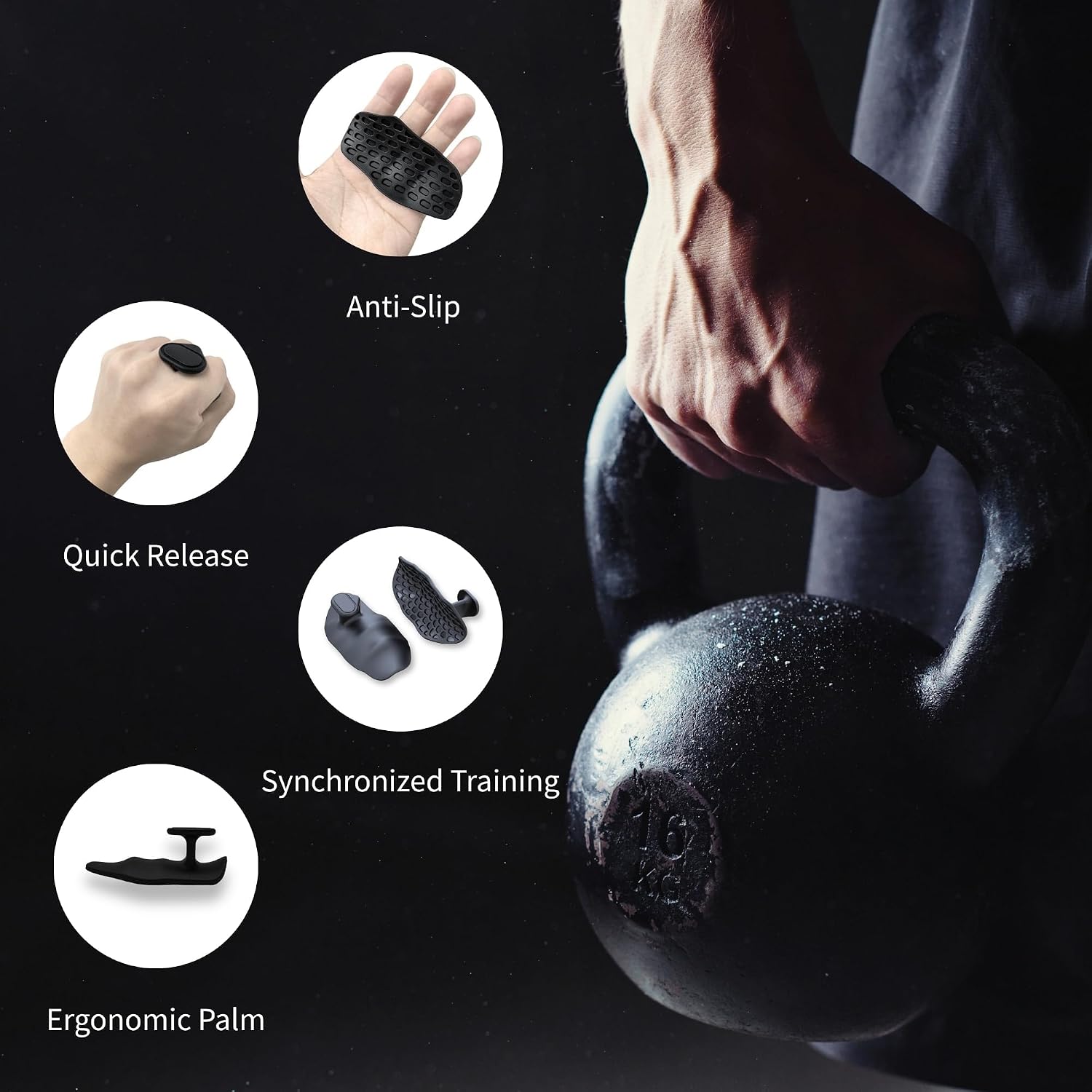 Detalle 2 de Generic Gym Grips-Black Fingerless Rubber Workout Grips for Lifting